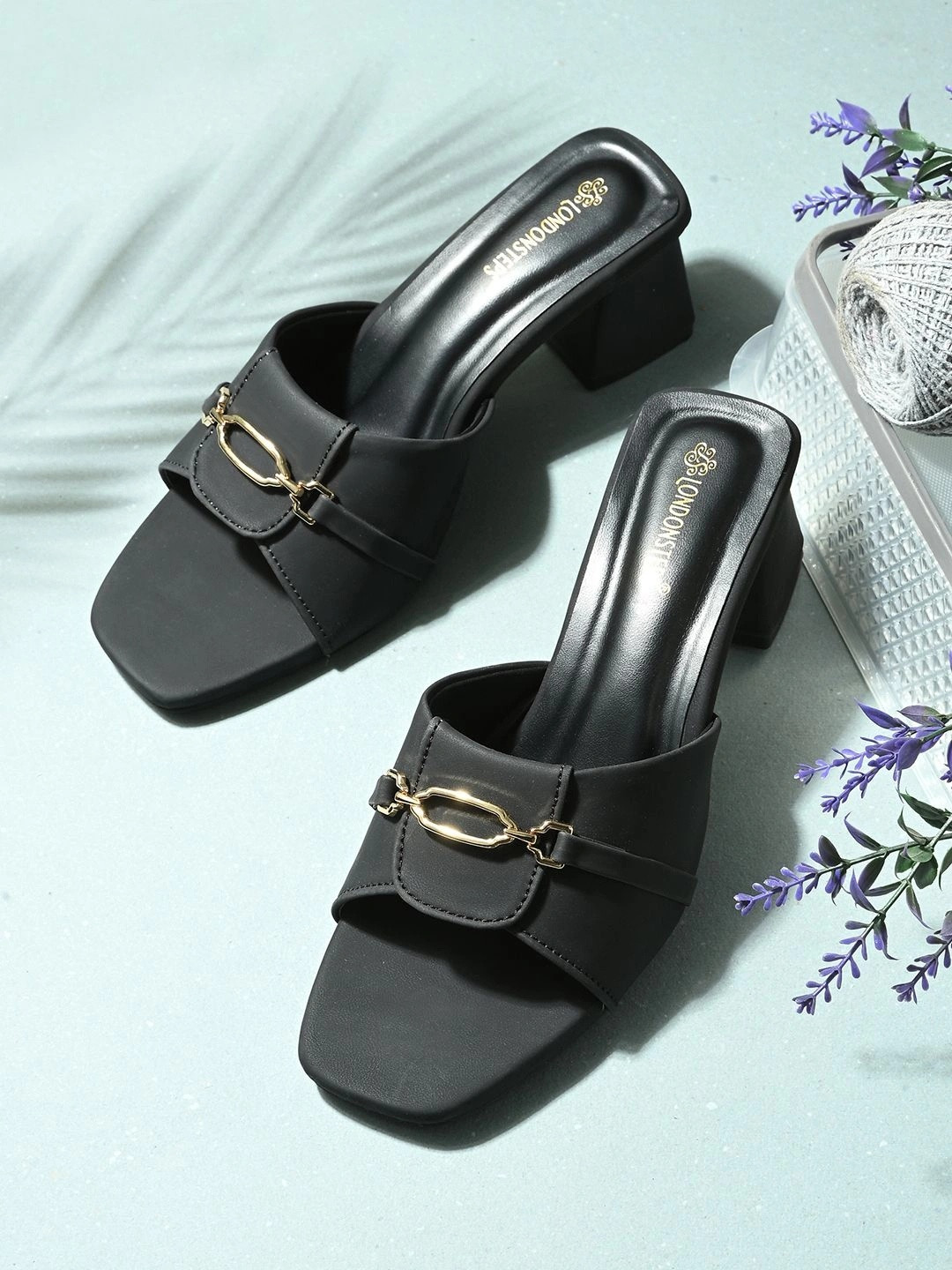 LONDON STEPS Block Mules with Buckles