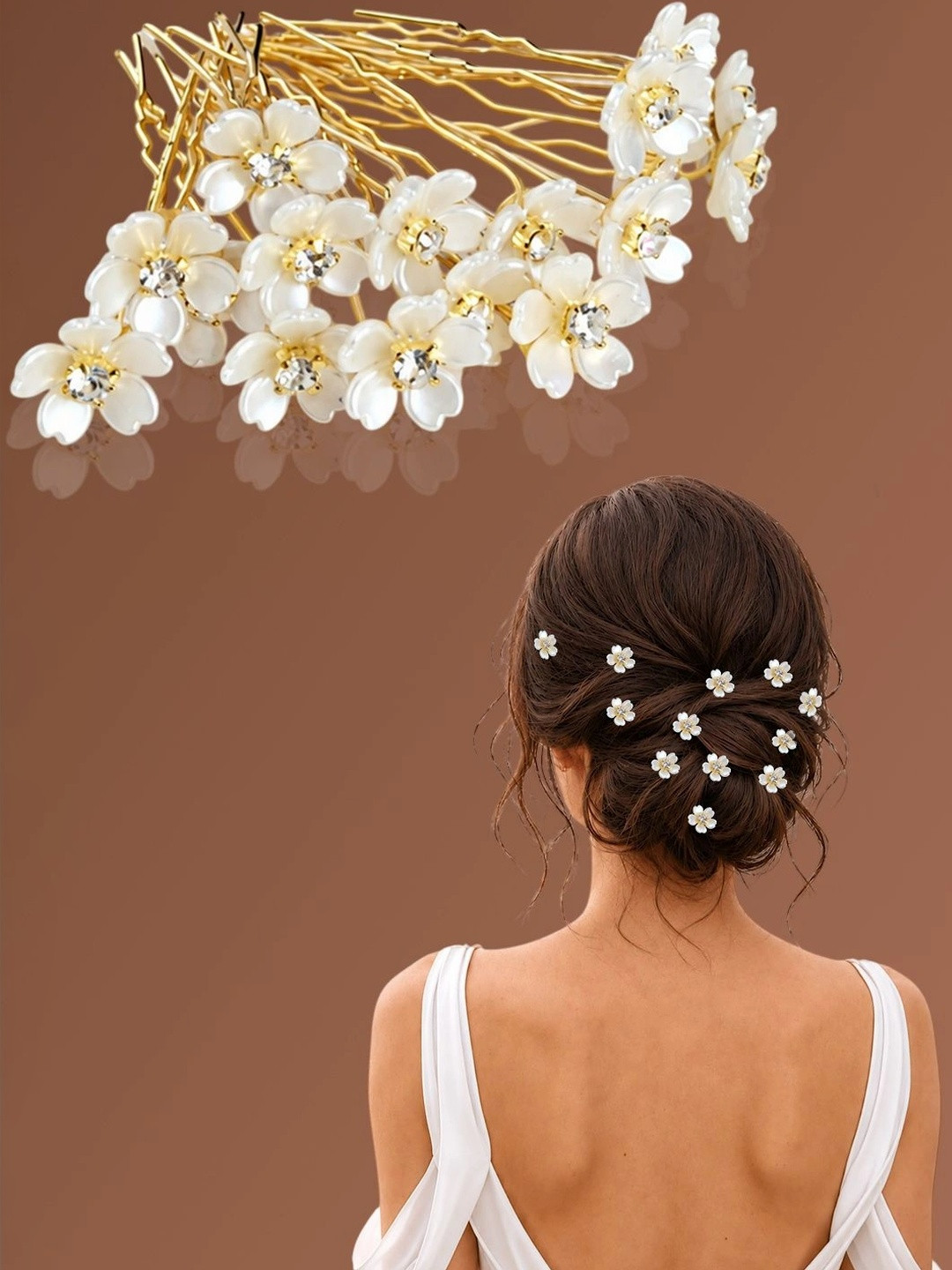 LYKAA Pack of 18 Pearl Flower Crystal Rhinestone Bridal Hair Pins