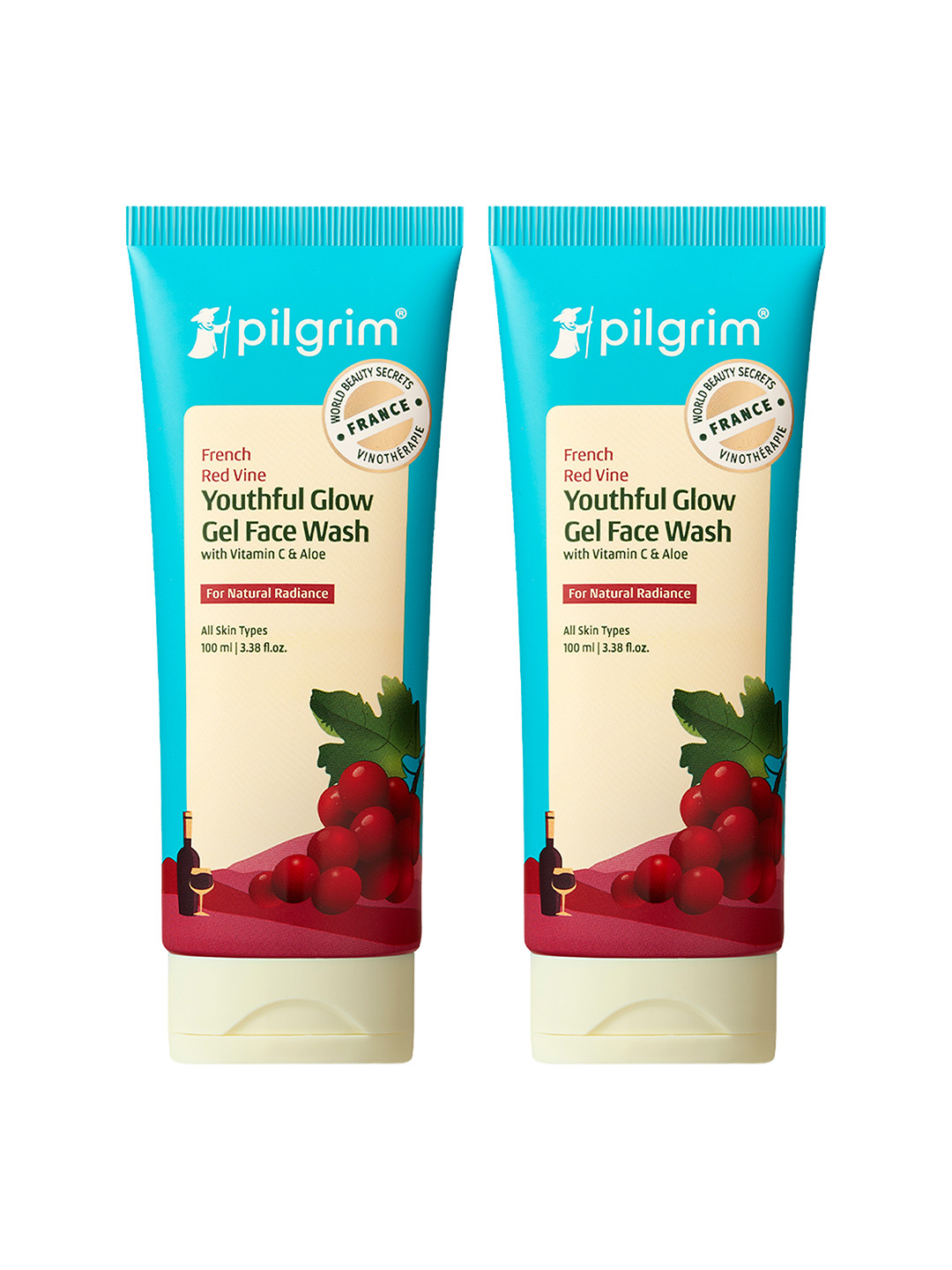 Pilgrim Set of 2 Red Vine Face Wash Cleanser for Anti Ageing & De-Pigmentation