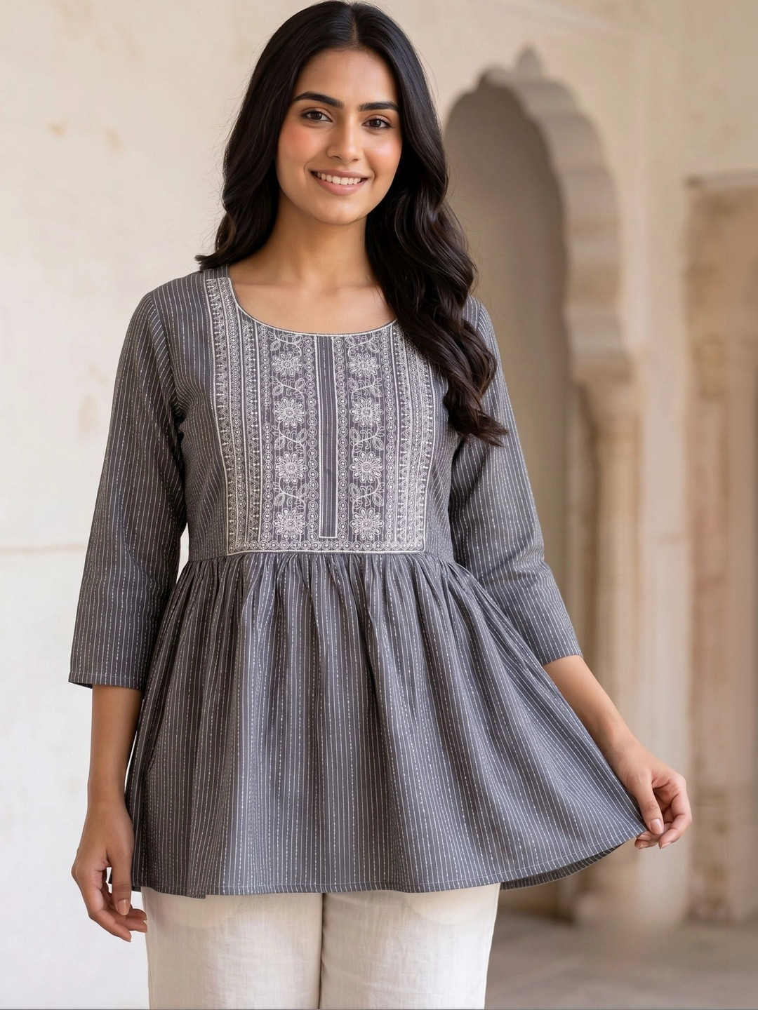 Vaidiki Striped Ethnic Empire Top