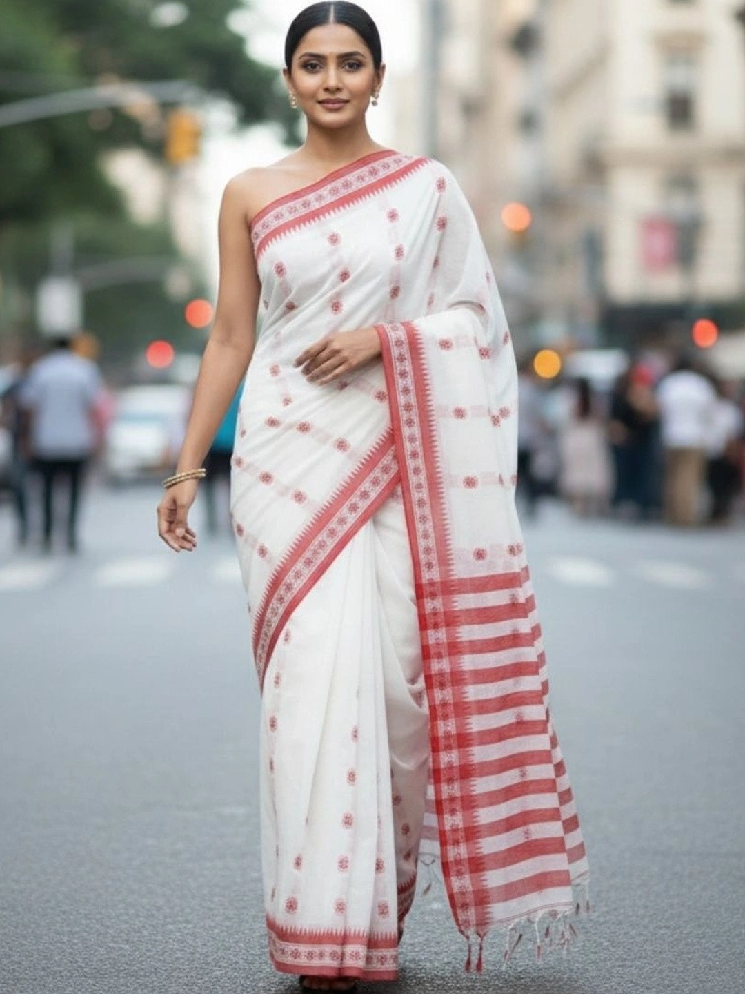 Zayraa Striped Pure Cotton Khadi Saree