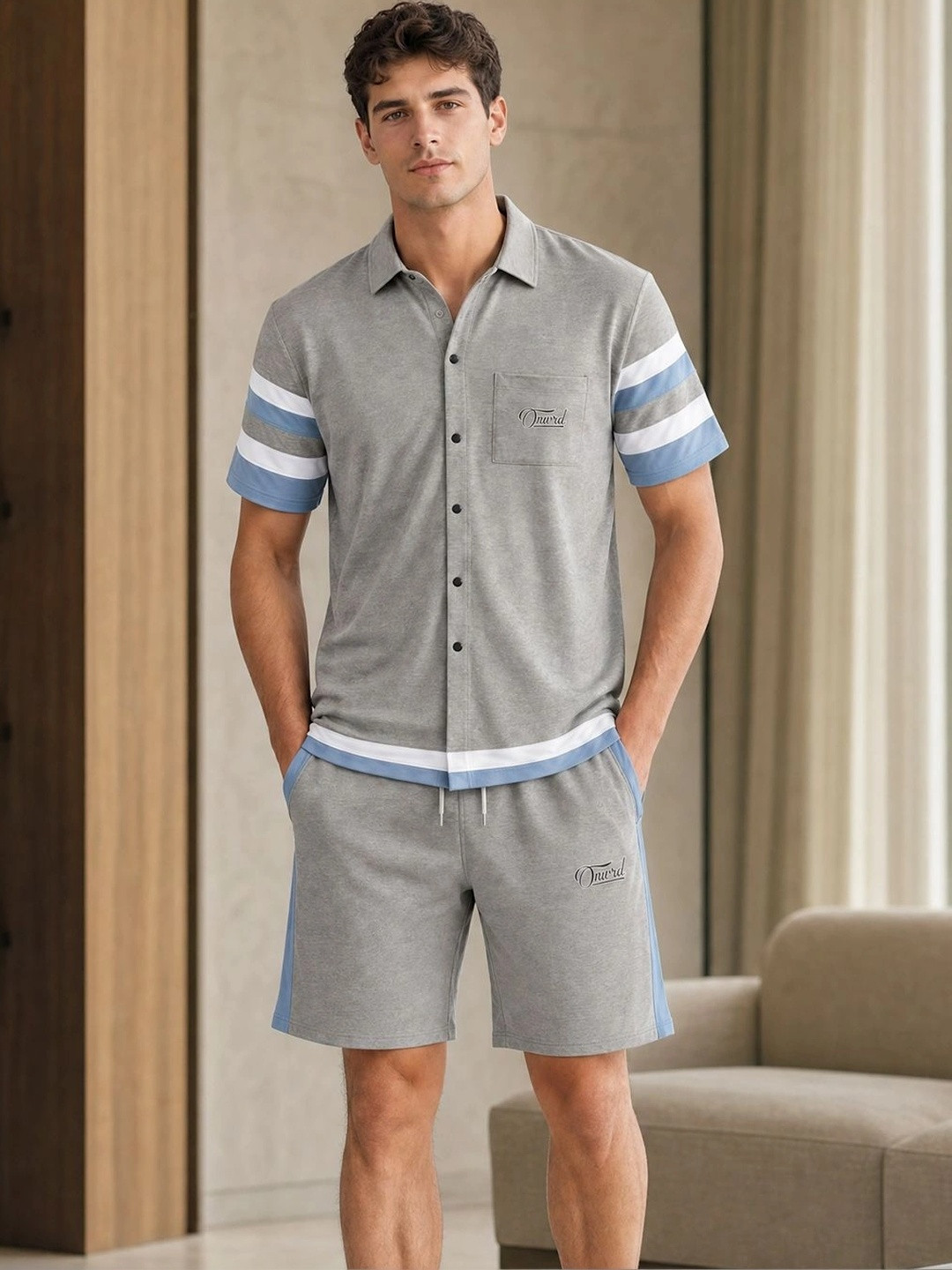 NOBERO Cotton Printed Shirt with Shorts