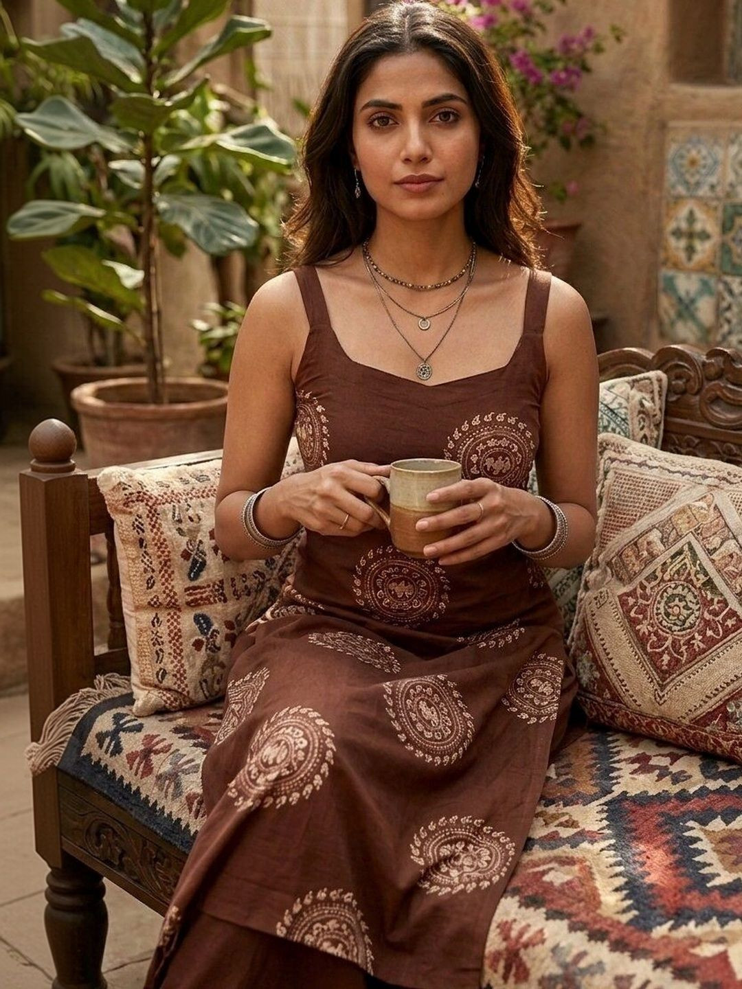 Anouk Rustic Women Ethnic Motifs Printed Regular Pure Cotton Kurti with Palazzos