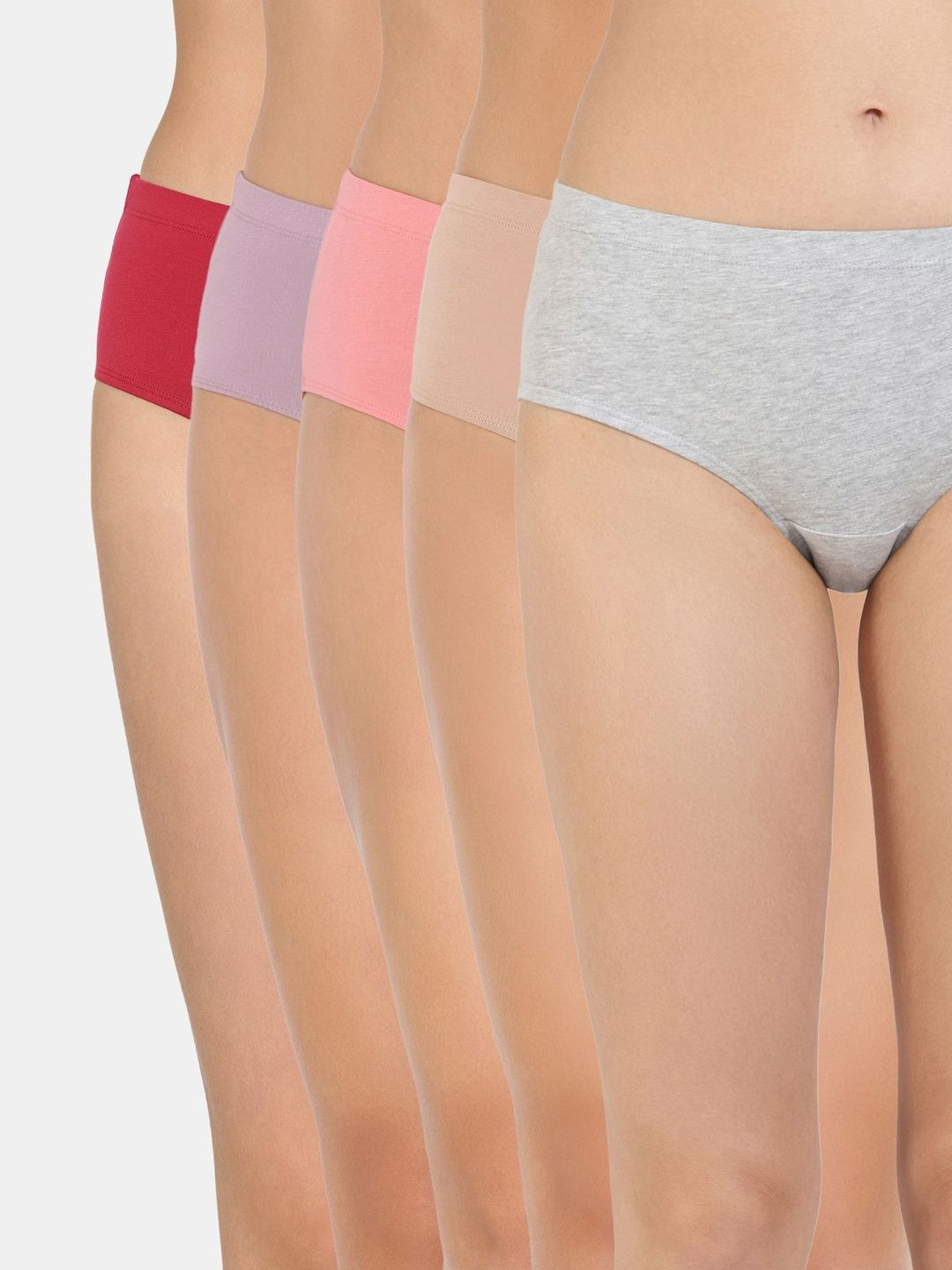 Zivame Women Pack of 5 Seamless Assorted Cotton Blend Hipster Briefs