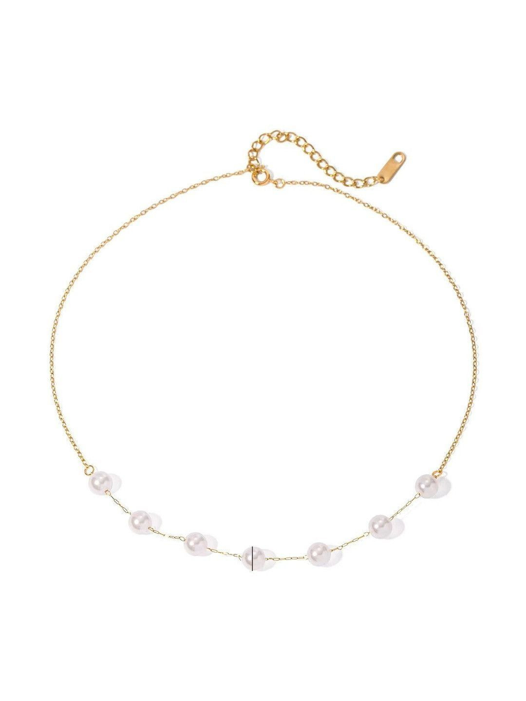 DIVING SWAN Women 18K Thick Gold Plated Ira Pearl Chain Charm Necklace