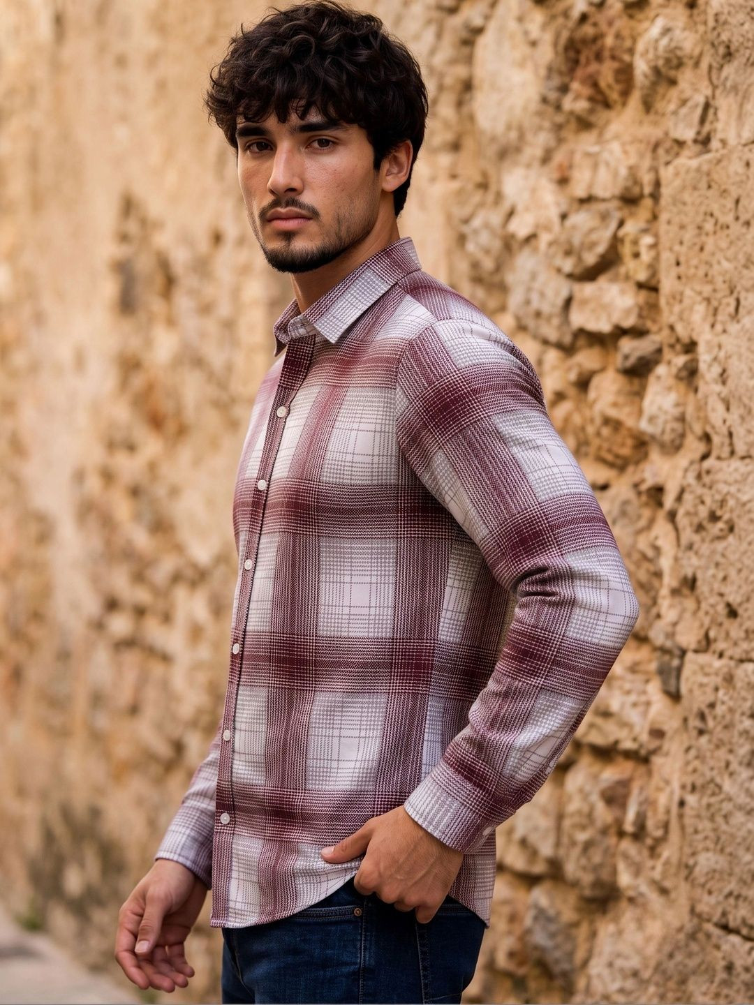 N AND J Men Slim Fit Tartan Checks Casual Shirt - Image 1