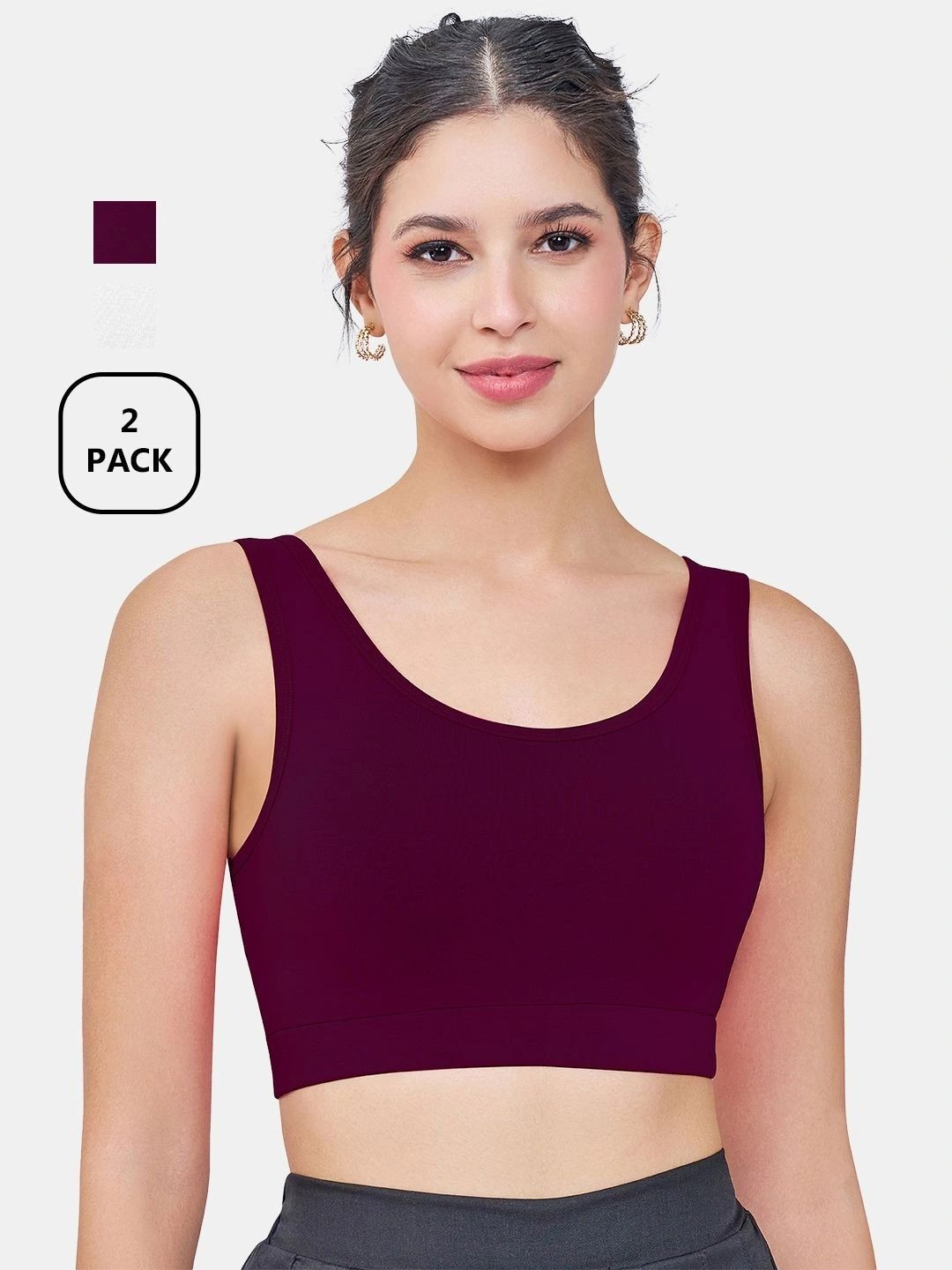 SKDREAMS Cotton Lycra Everyday Wireless Non Padded Seamless Pack of 2 Sports Bra for Women
