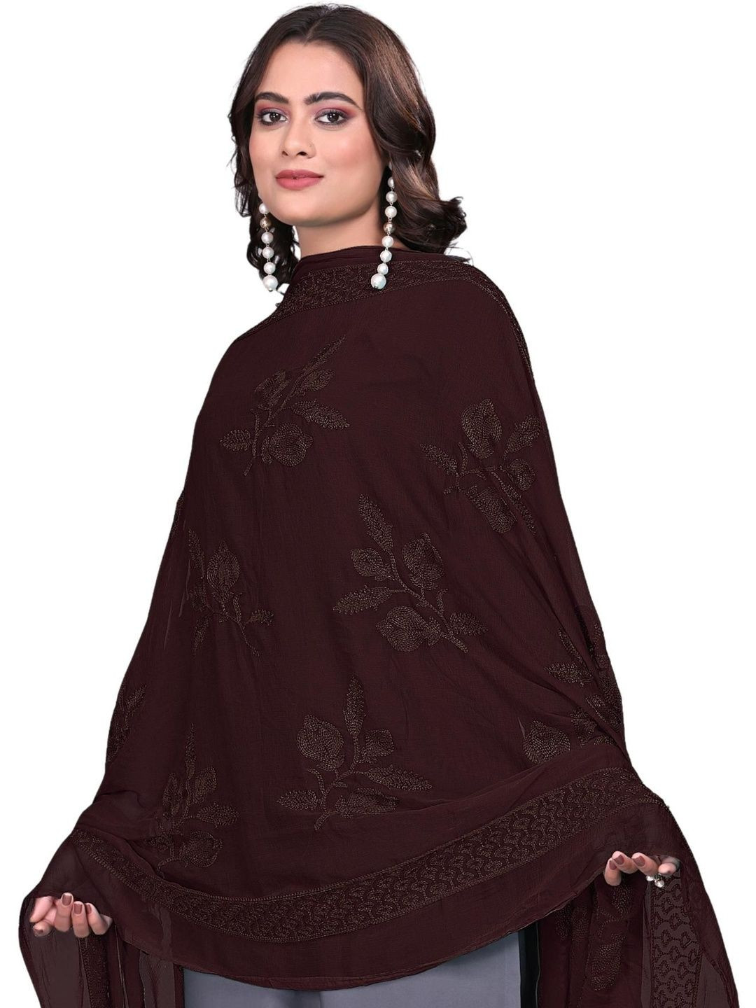 SEKMANY Embroidered Ikat Dupatta with Thread Work