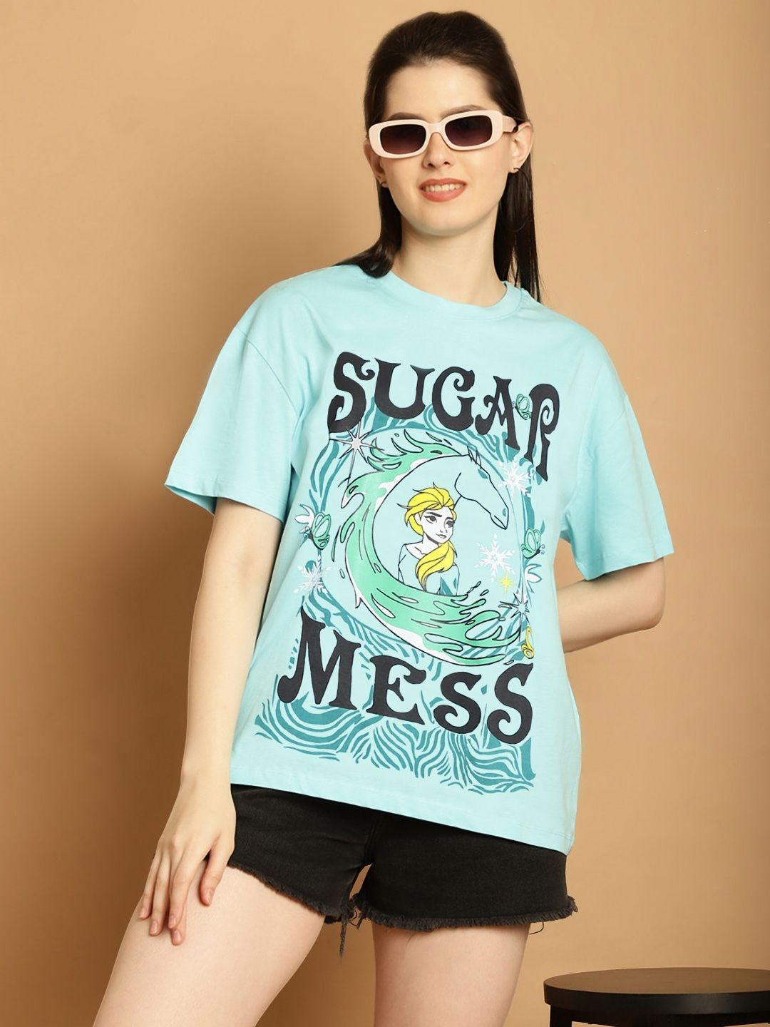 Tromko Graphic Printed Round Neck Short Sleeves Cotton Oversized T-shirt