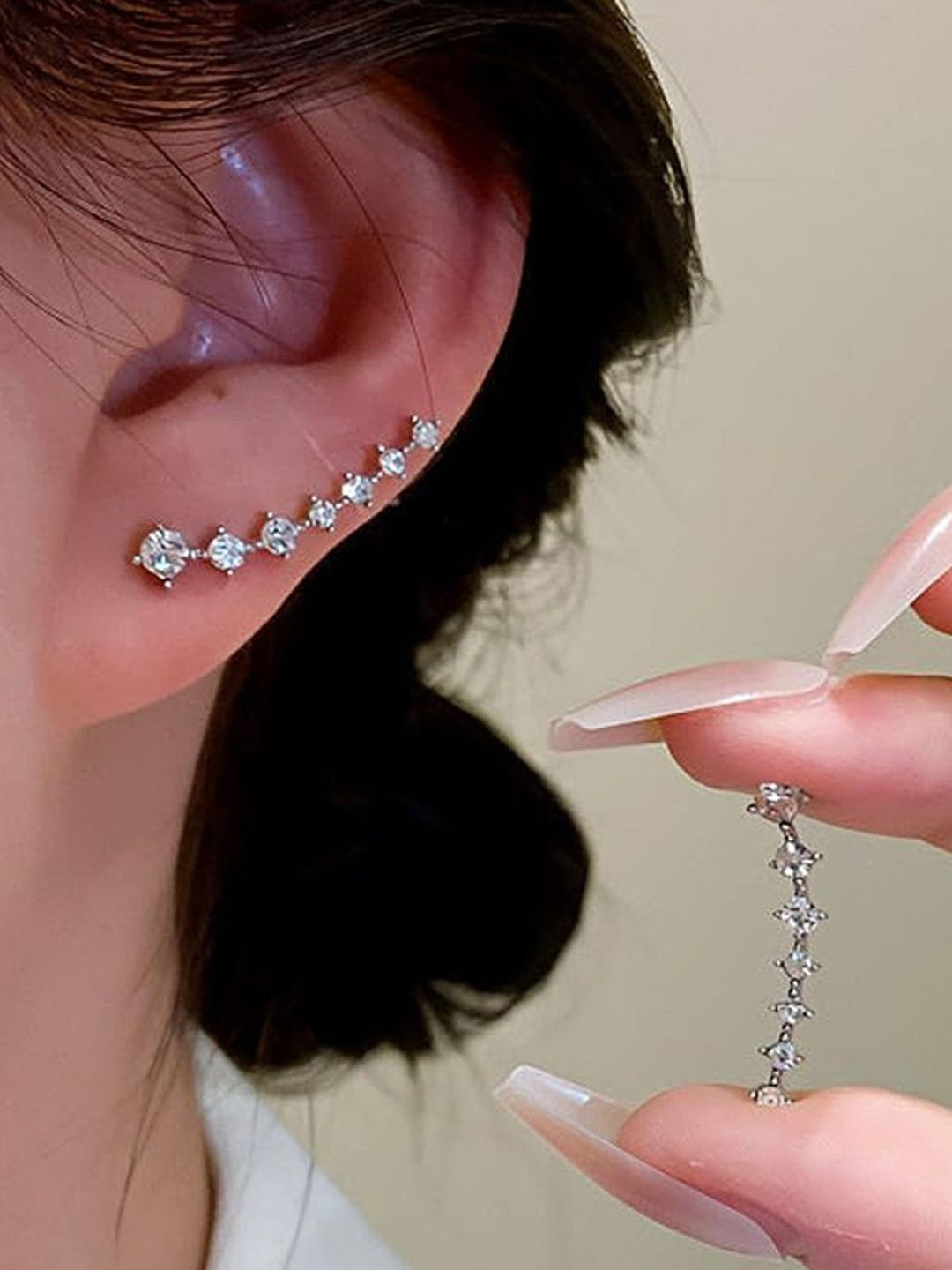 VAMA 14K Gold Plated Crystals Studded Crescent Shaped Ear Cuff