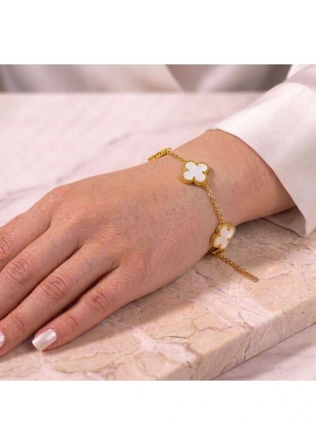 SALTY Women White Victorian Clover Adjustable Bracelet for Accessories for Everyday Wear