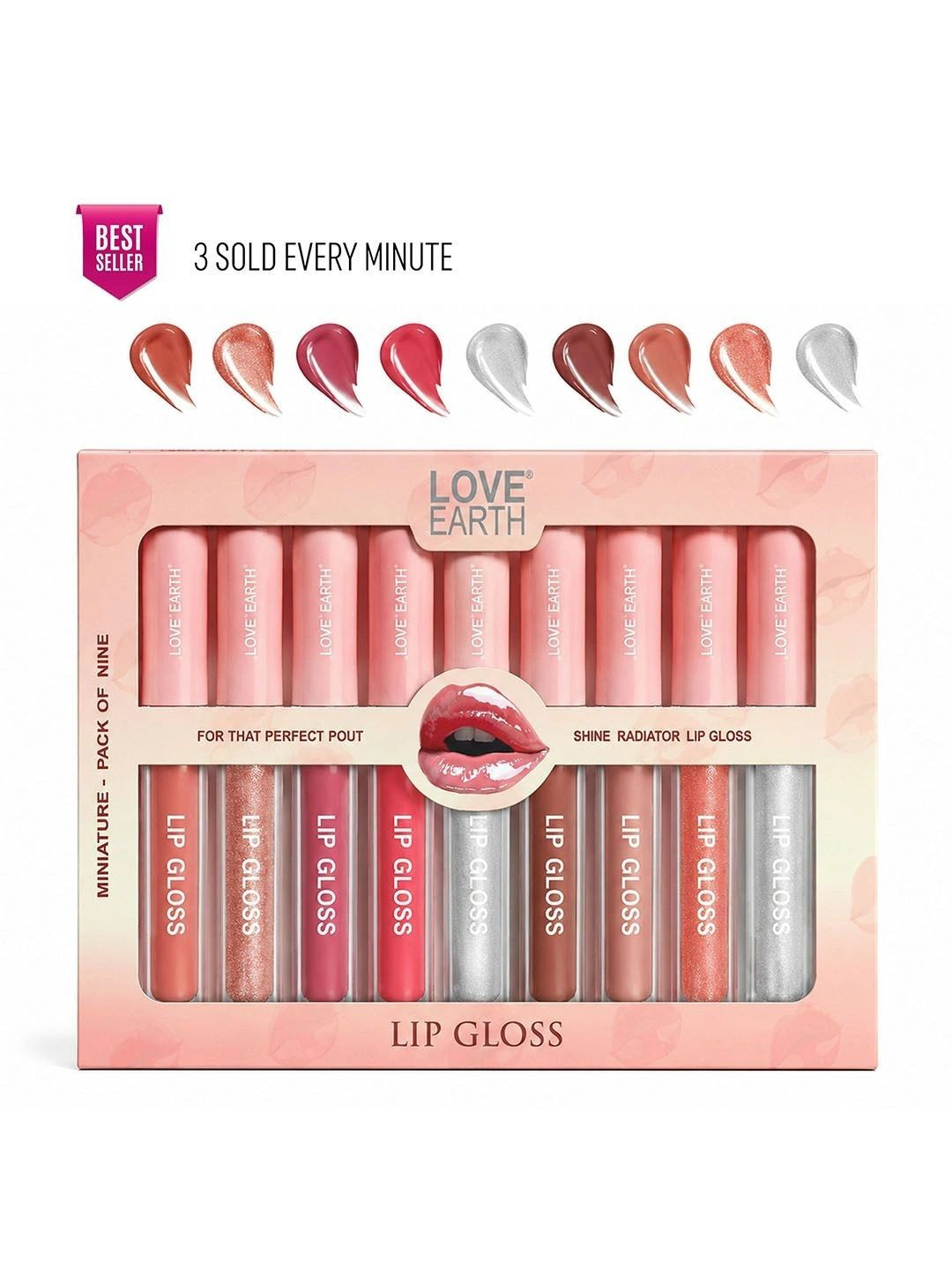 LOVE EARTH Set of 9 Gloss It Up Non-Sticky Moisturizing Lip Gloss - 1.6 ml each