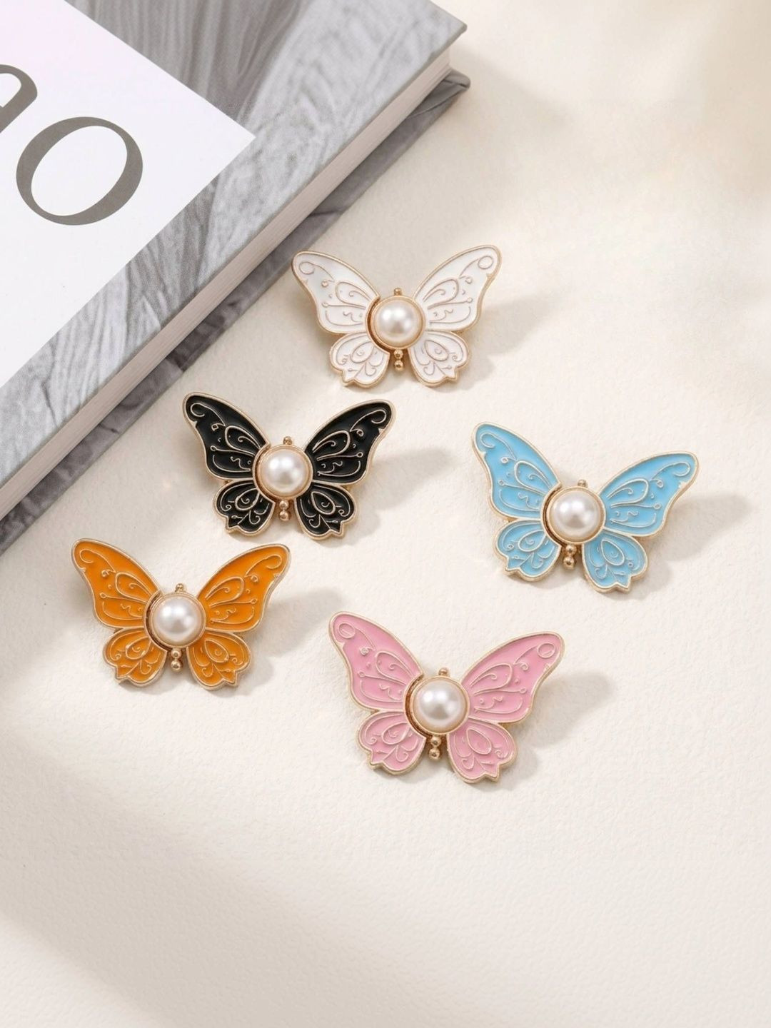 Fabme Set Of 5 Butterfly Design Waist Buckle No Sew Adjustable Waist Jeans Tightener