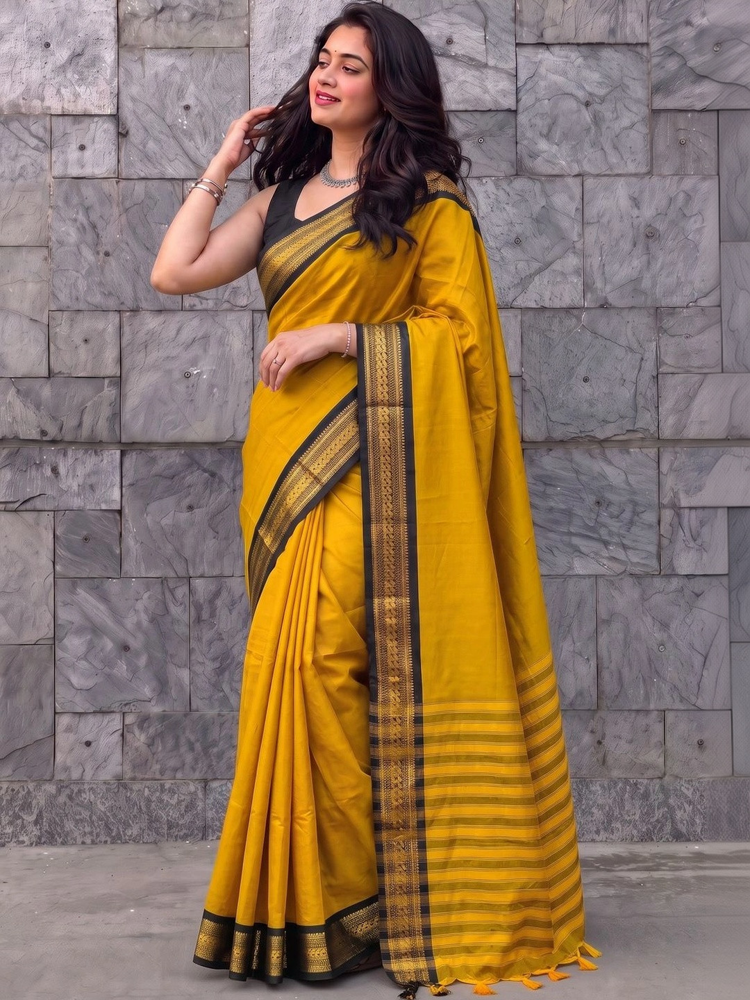 SILKWEAR Ethnic Motifs Zari Silk Cotton Paithani Saree
