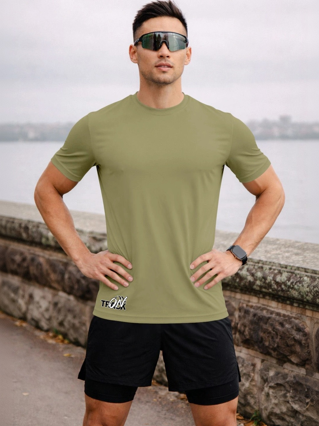 ENRIZZ X FITNESS EXCHANGE Brand Logo Printed Round Neck Dri-FIT Regular Fit T-shirt