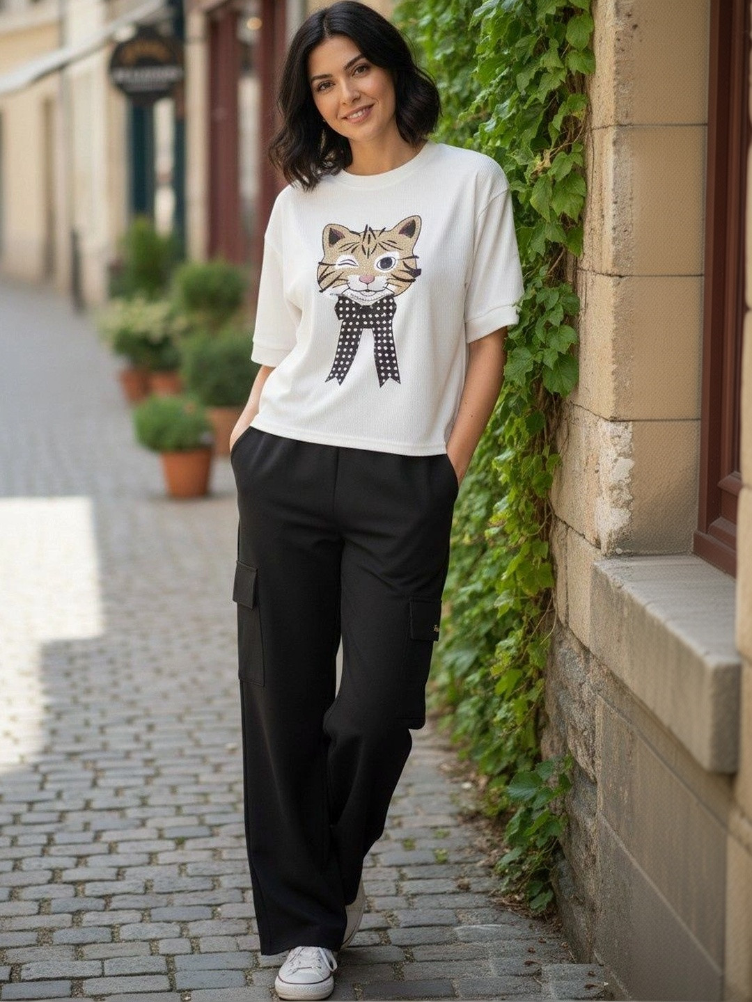 BELSHY Women Printed T-shirt with Trousers