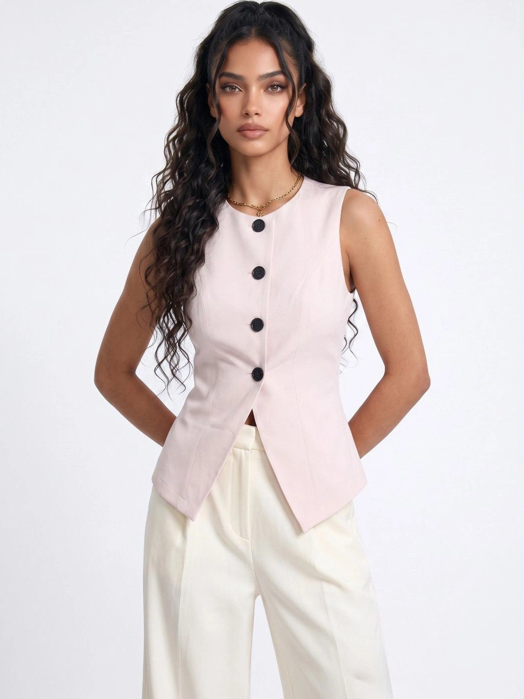 Elegant Round Neck Sleeveless Top