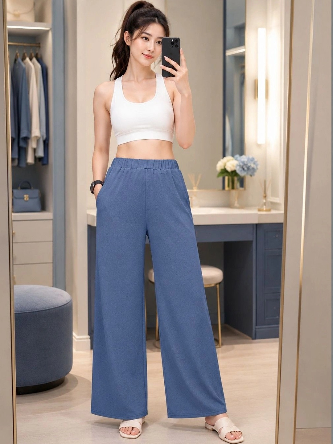 SAKARMAA Women Comfort High-Rise Pleated Trousers