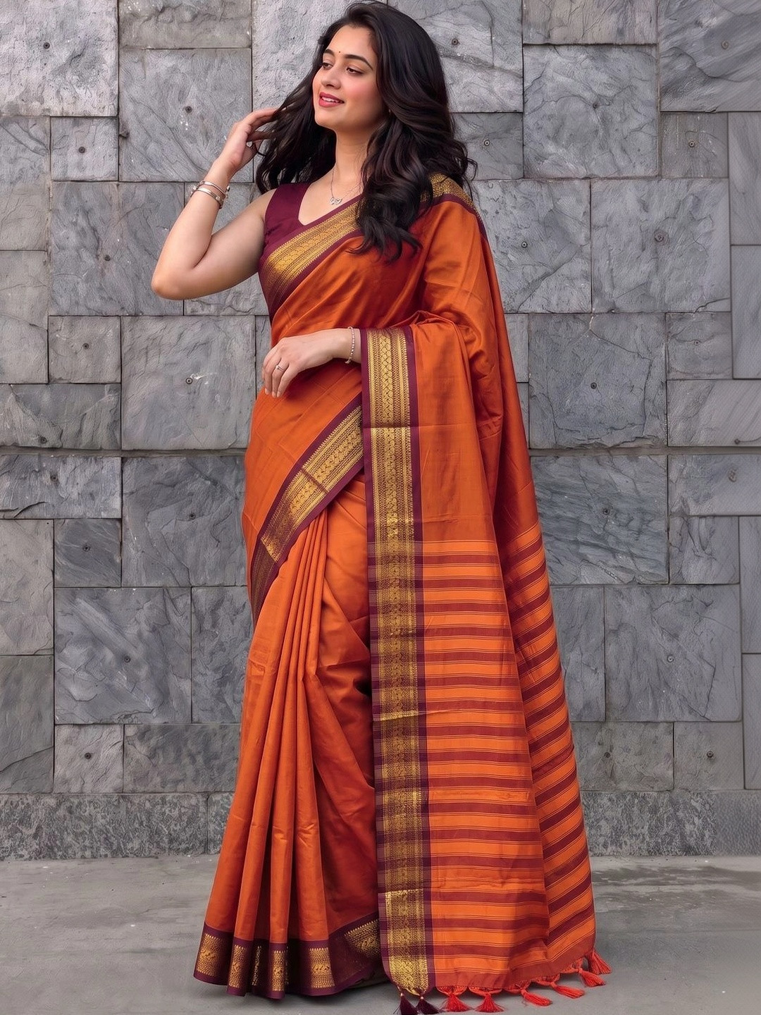 SILKWEAR Ethnic Motifs Zari Silk Cotton Paithani Saree