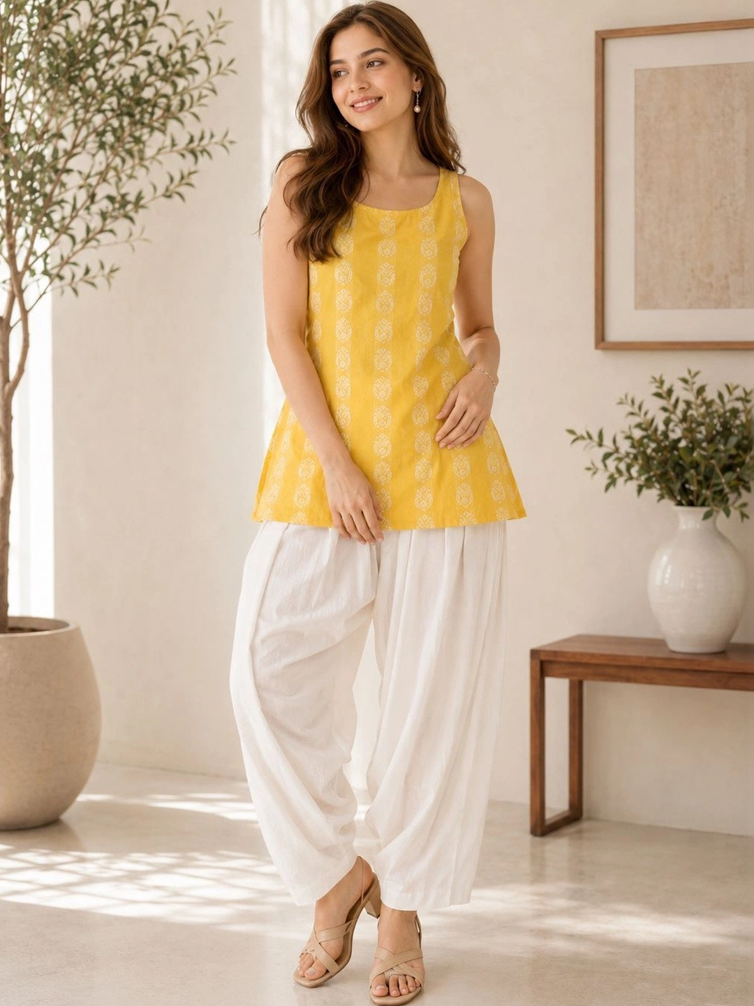 KALINI Women Ethnic Motifs Printed Regular Pure Cotton Kurti with Patiala