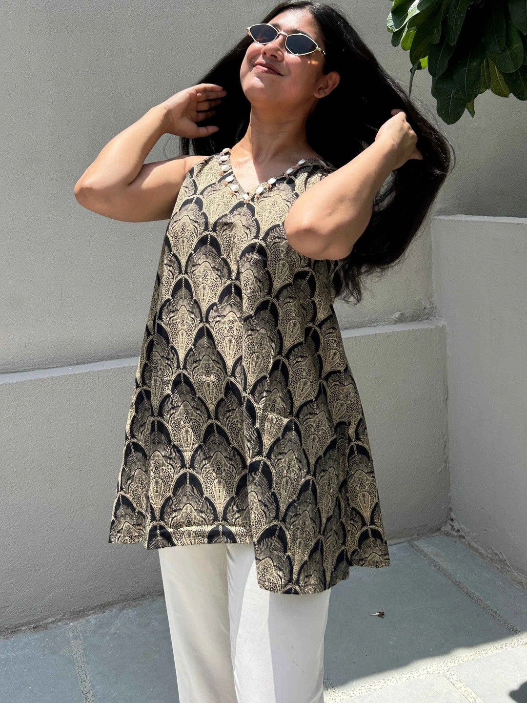 Rashijangidofficial Ethnic Motifs Printed V-Neck Pure Cotton Kurti