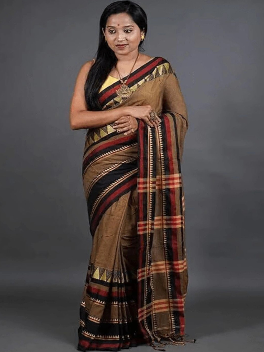 Zayraa Striped Pure Cotton Khadi Saree