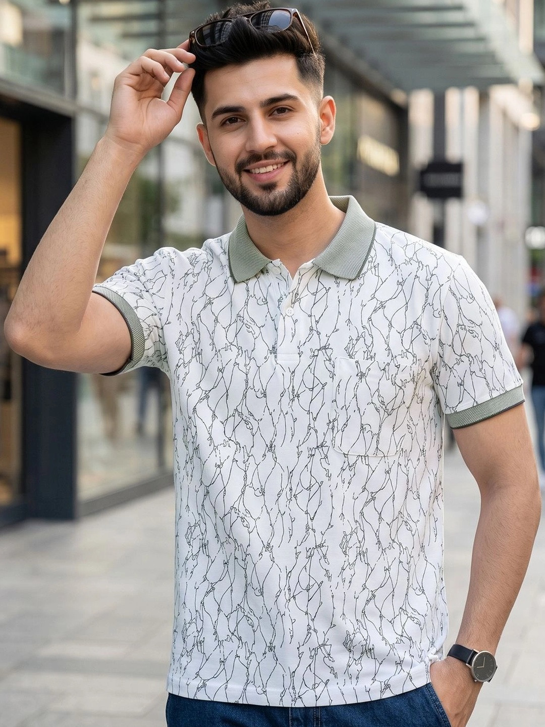 GENZA Men Printed Polo Collar T-shirt