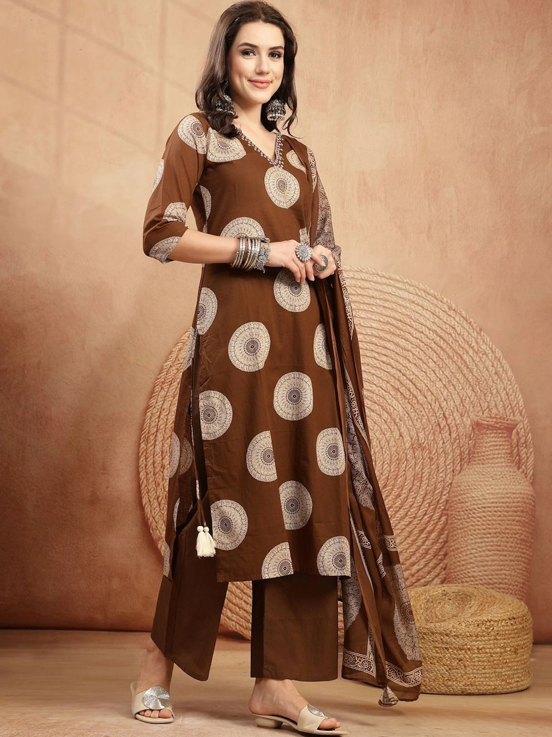 Sangria Women Ethnic Motifs Printed Regular Kurta with Palazzos & With Dupatta