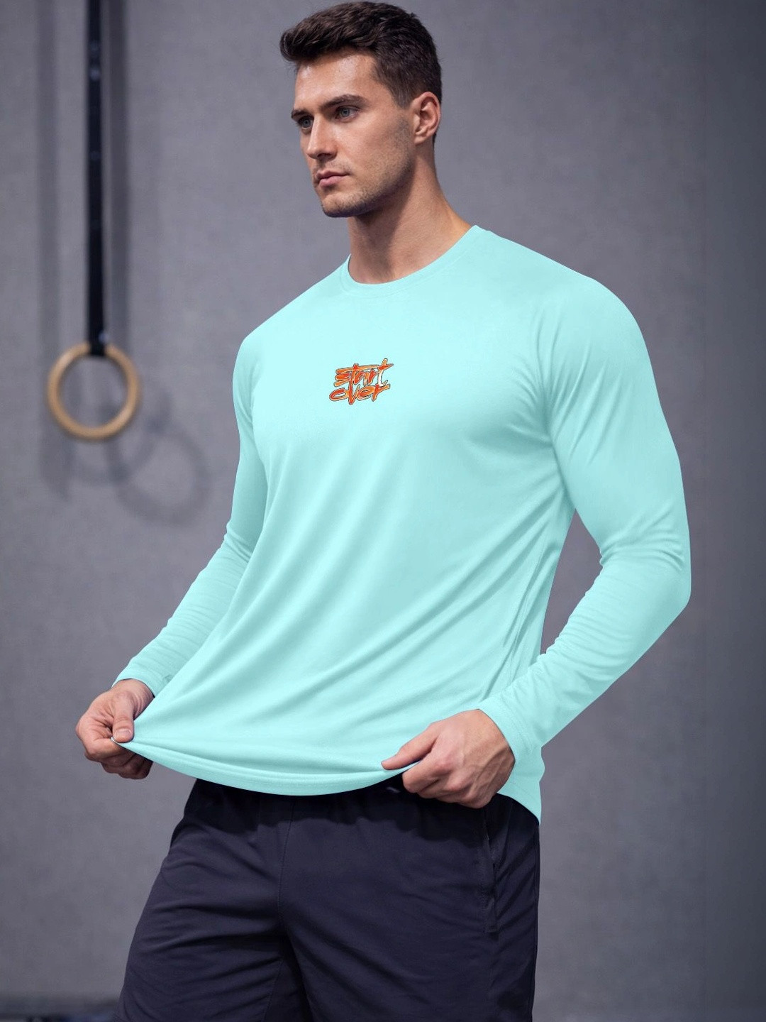 ENRIZZ X FITNESS EXCHANGE Men Typography Printed Dri-FIT T-shirt