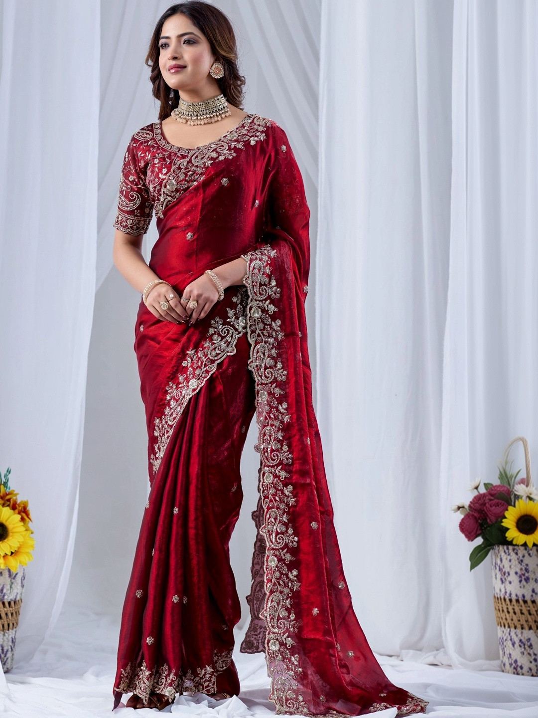 Anouk Paisley Embroidered Silk Blend Designer Saree