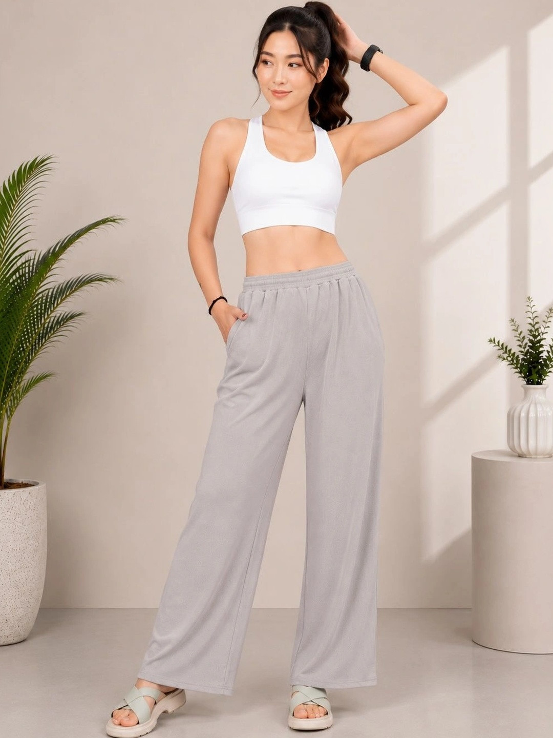 SAKARMAA Women Comfort High-Rise Pleated Trousers