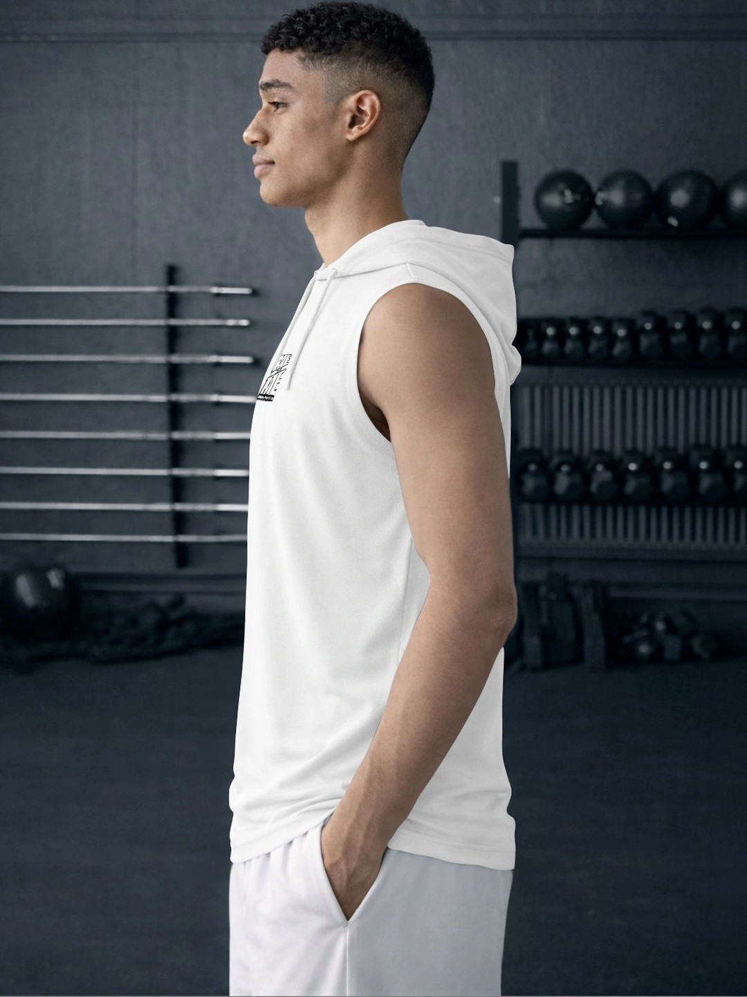 ENRIZZ X FITNESS EXCHANGE Men Typography Printed Hooded Dri-FIT T-shirt