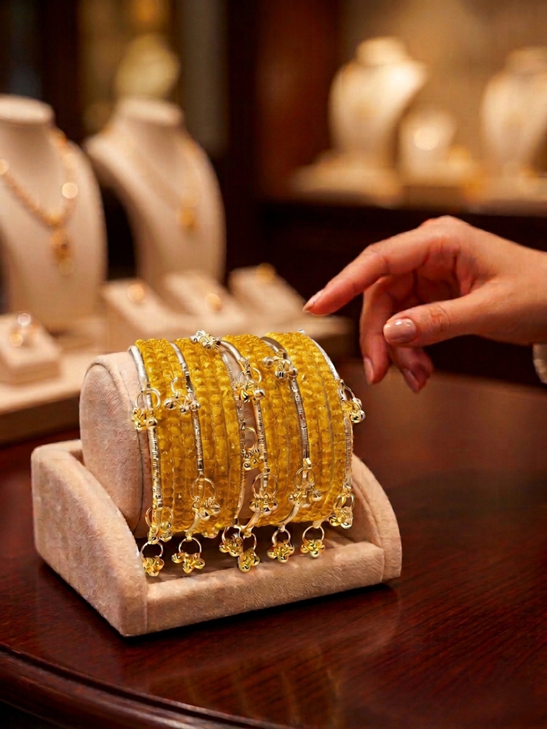 BeautyTrends Gold-Plated Stone Studded & Beaded Bangle