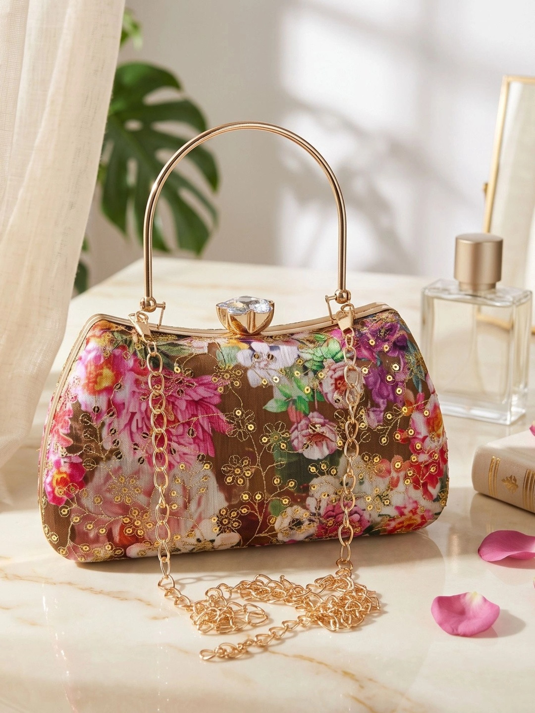 MISHA Printed Embellished Box Clutch