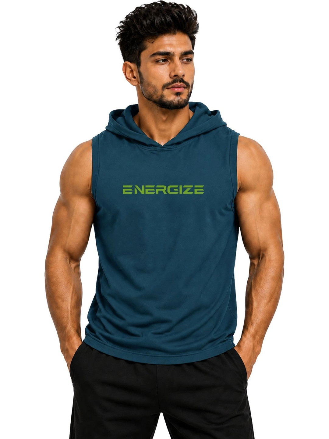 3Colors Men's Sleeveless Gym Hoodie | Quick Dry Active Hooded Tank Top | Lightweight Workout Vest for Gym, Running, Training & Fitness