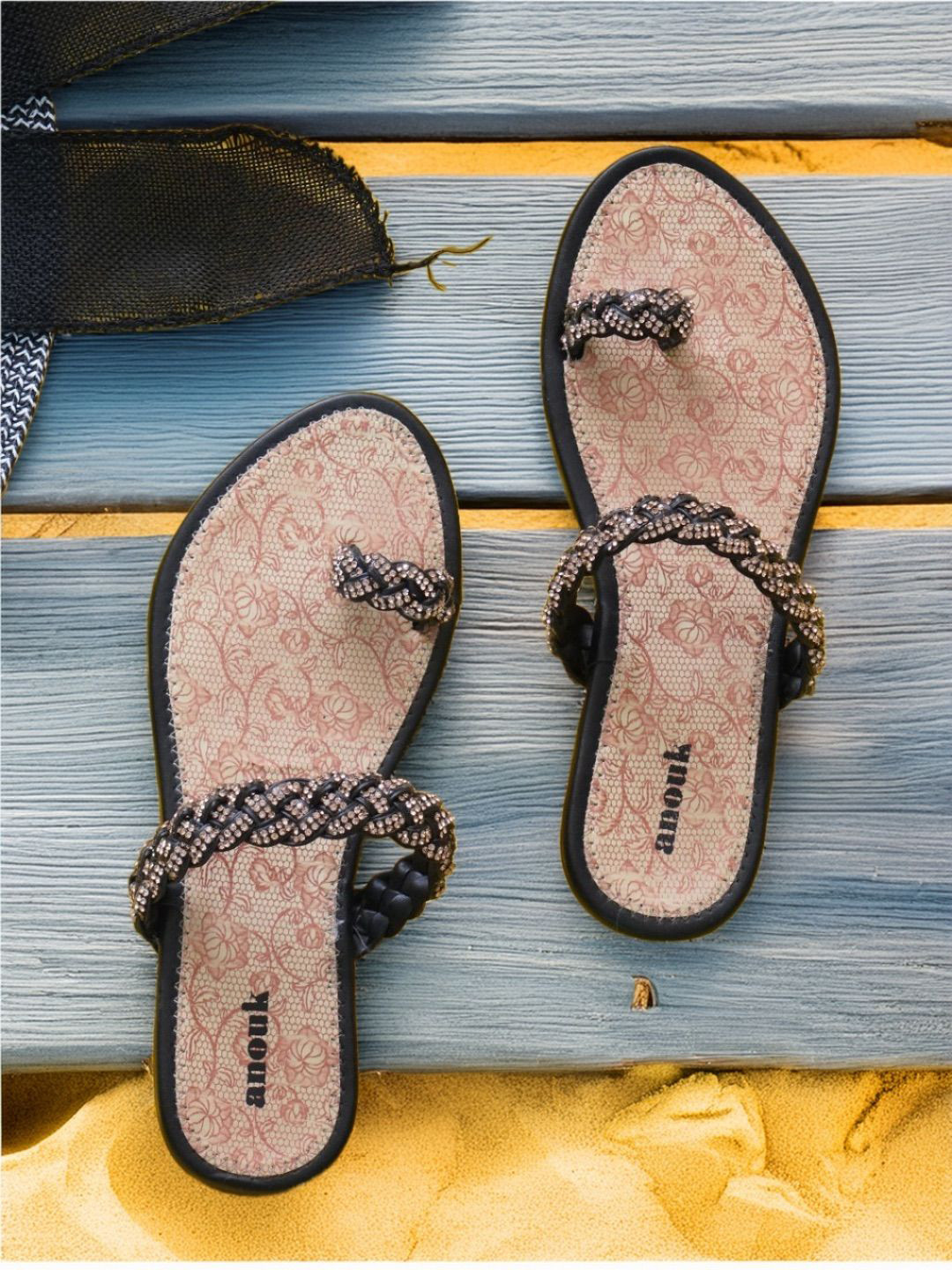 Anouk Women Embellished Open Toe One Toe Flats