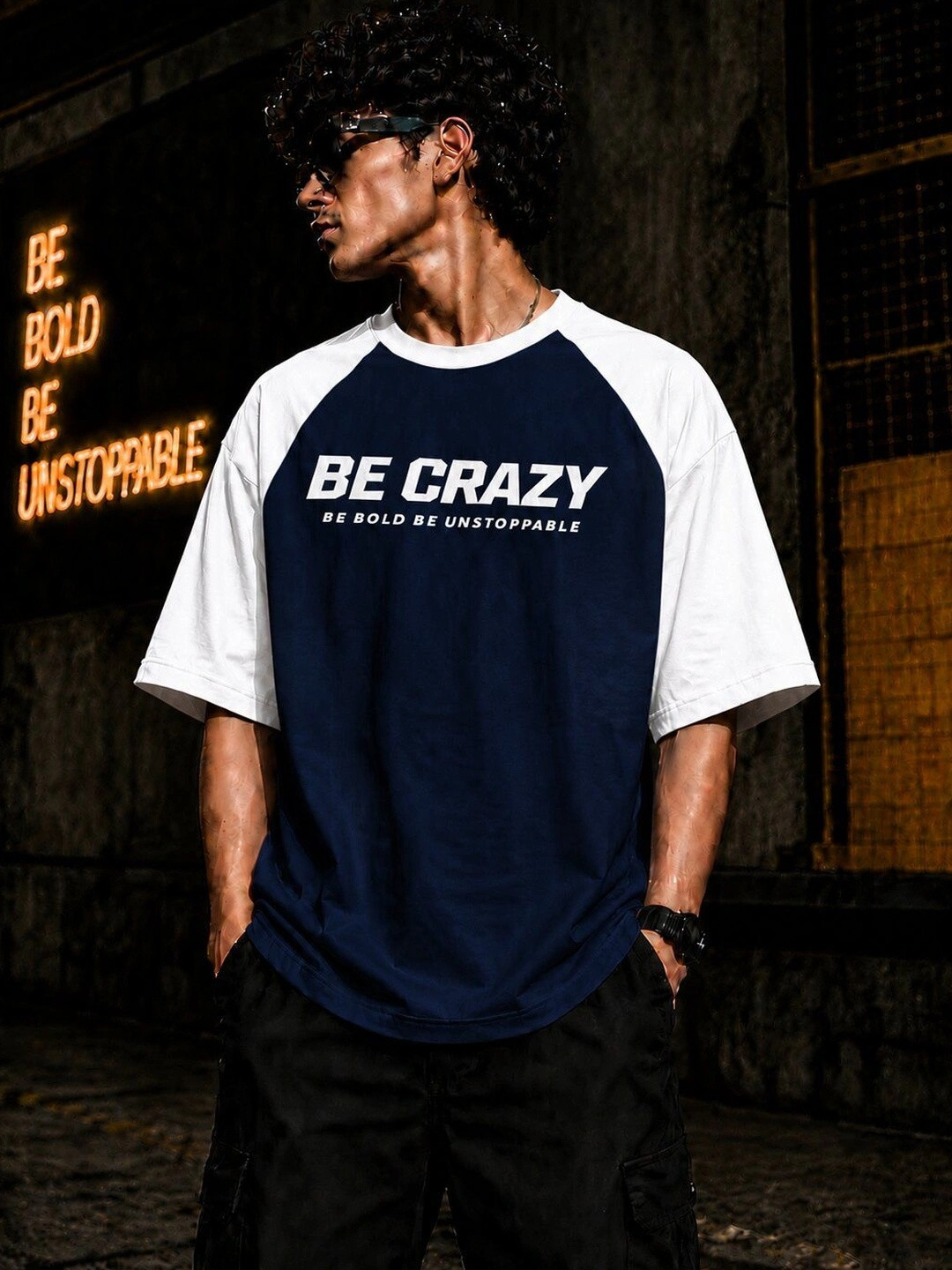 Be Crazy Men Typography Colourblocked T-shirt
