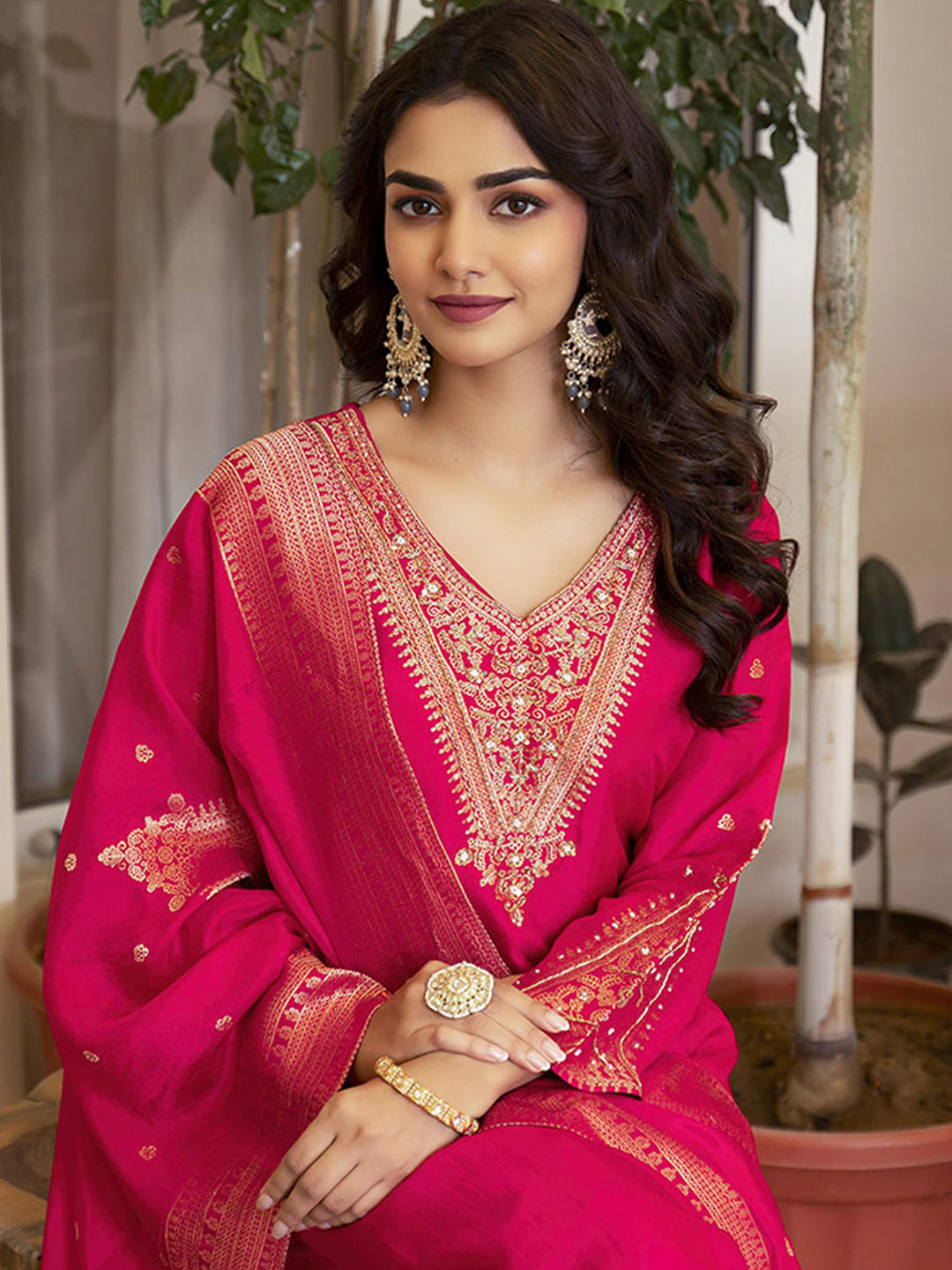 Anouk Women Ethnic Motifs Embroidered Regular Zardozi Kurta with Trousers & With Dupatta