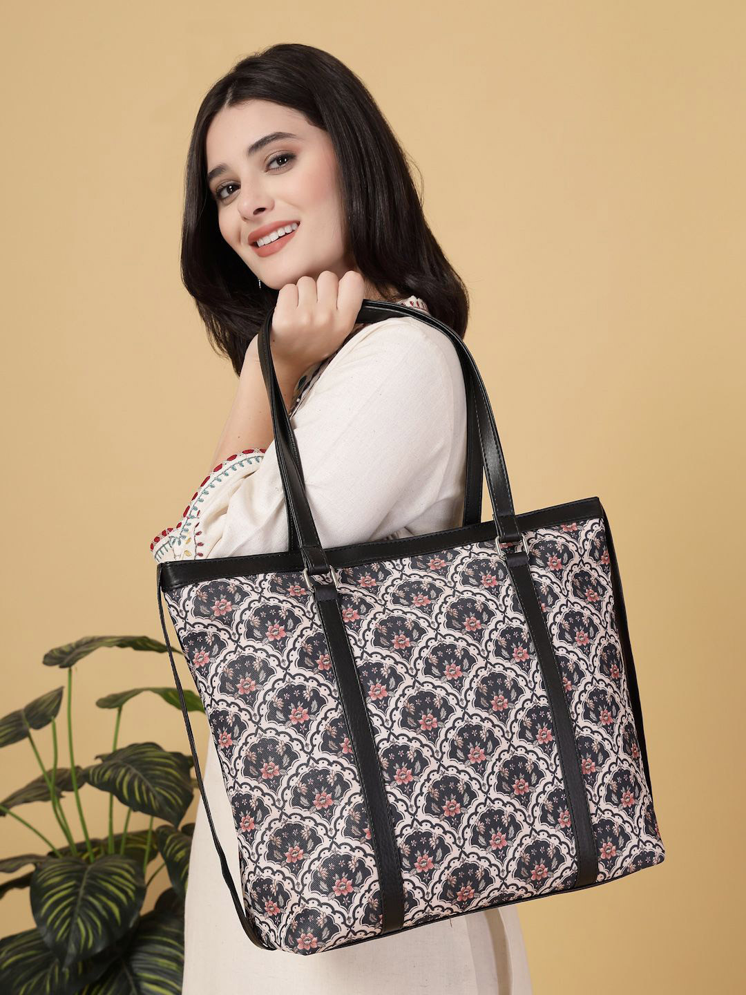 Anouk Floral Printed PU Shopper Tote Bag