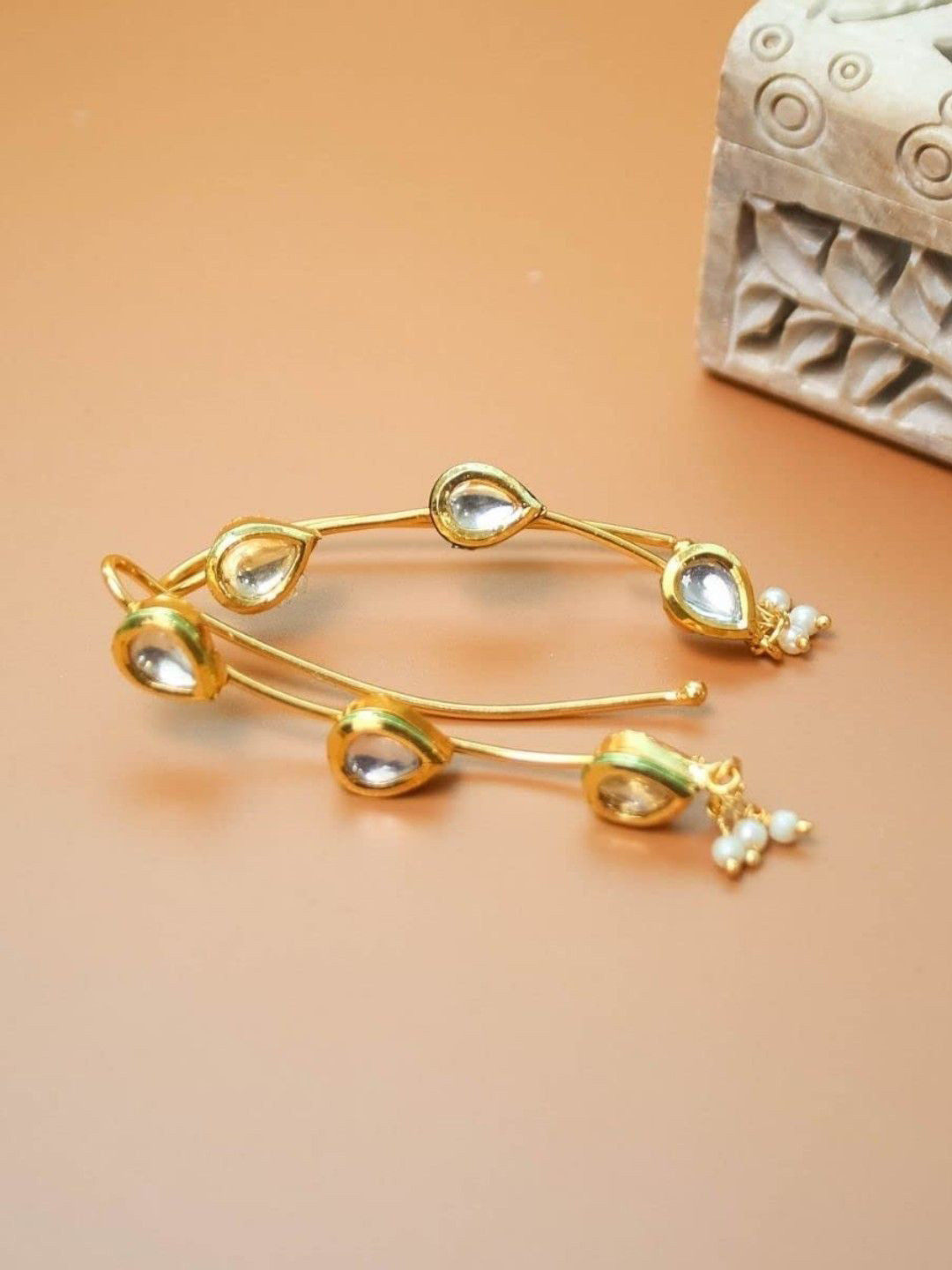 Anouk Gold-Plated Vilandi Kundan Studded Contemporary Shaped Ear Cuff Earrings