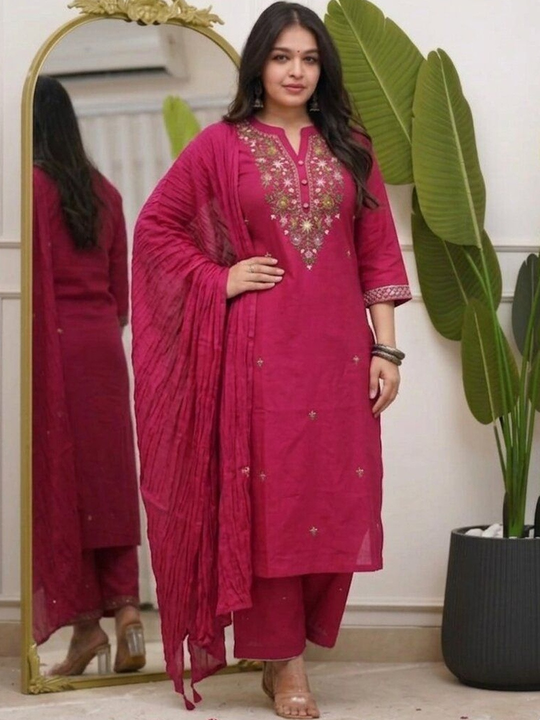BEAUTYBEATS Women Ethnic Motifs Embroidered Regular Thread Work Kurta with Trousers & With Dupatta
