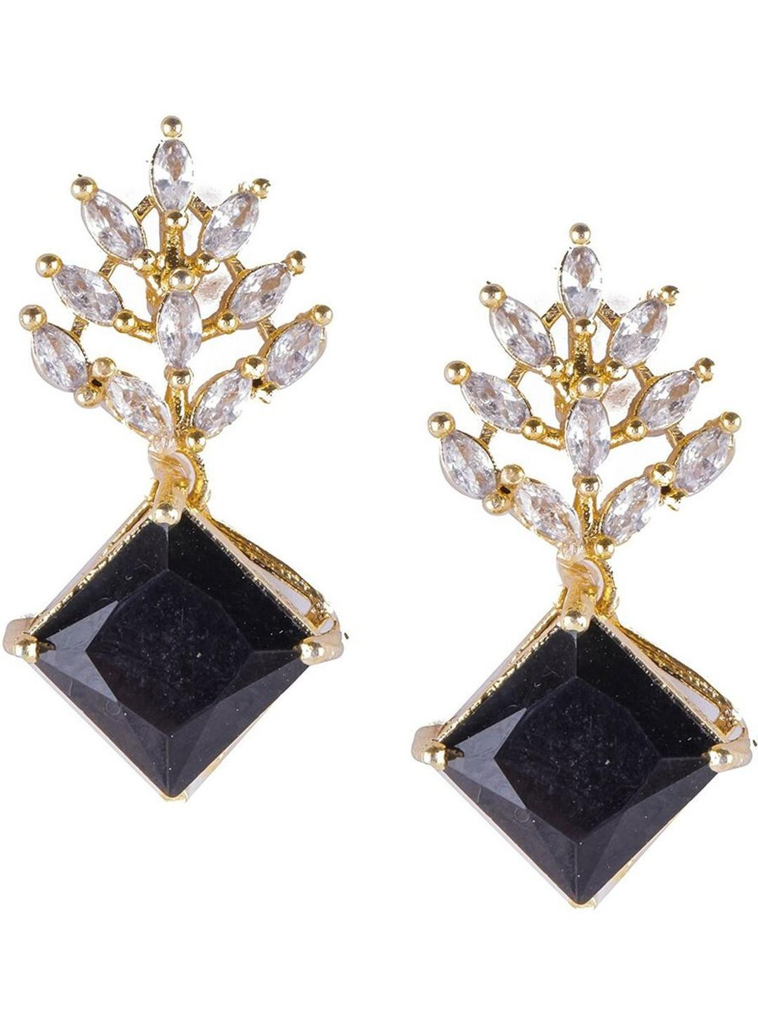 Anouk Gold-Plated Artificial Stones Studded Diamond Shaped Drop Earrings