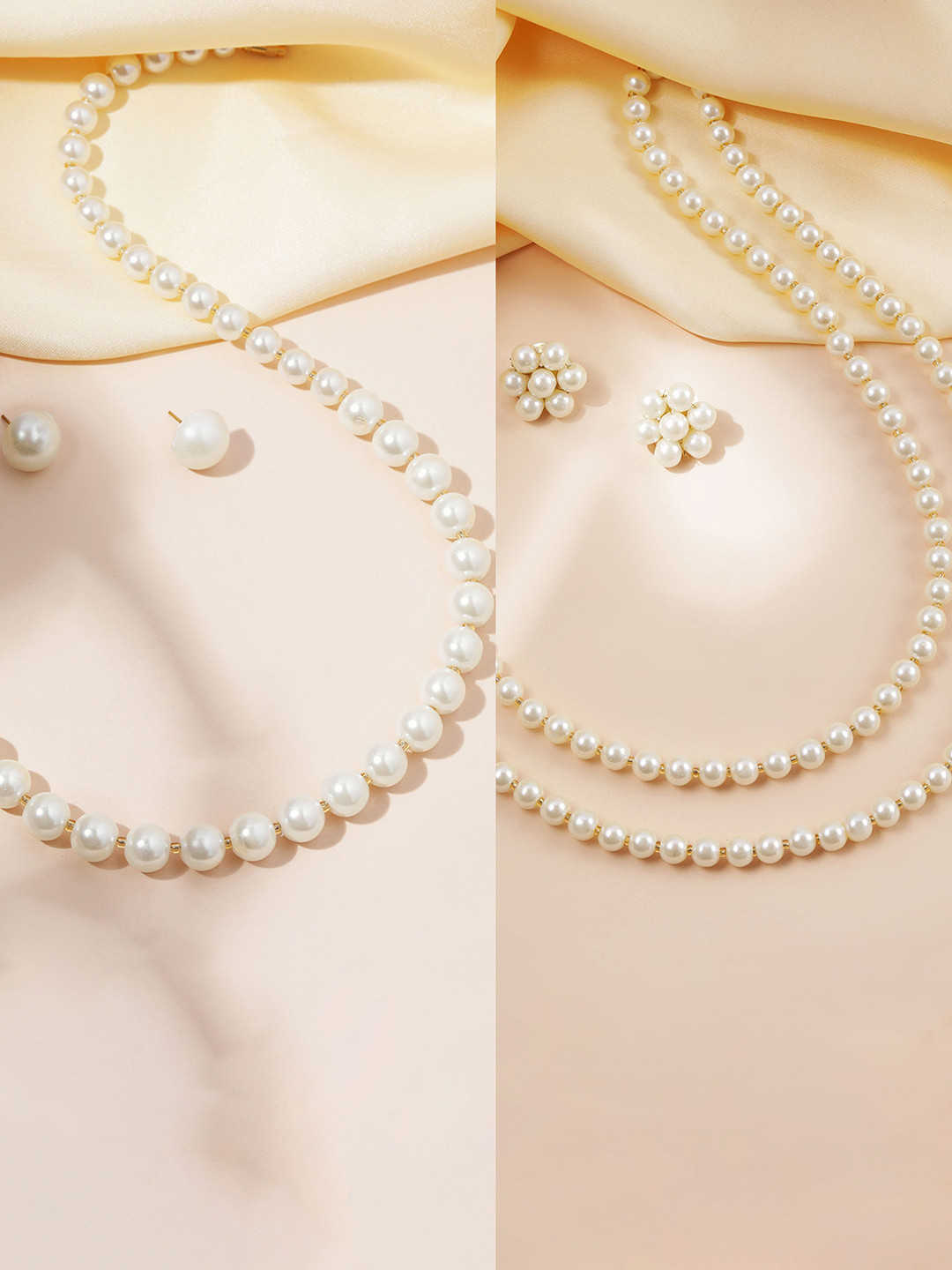Anouk Combo Of Two Gold Plated Premium Quality Creame Pearls Beaded Jewellery Set