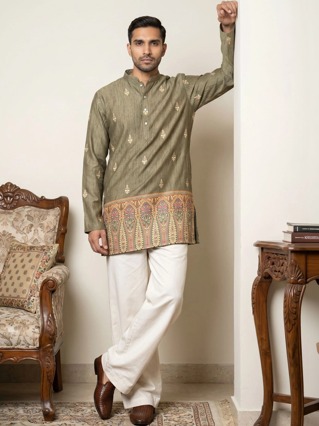 Jompers Cotton Blend Printed Short Kurta with Korean Pant