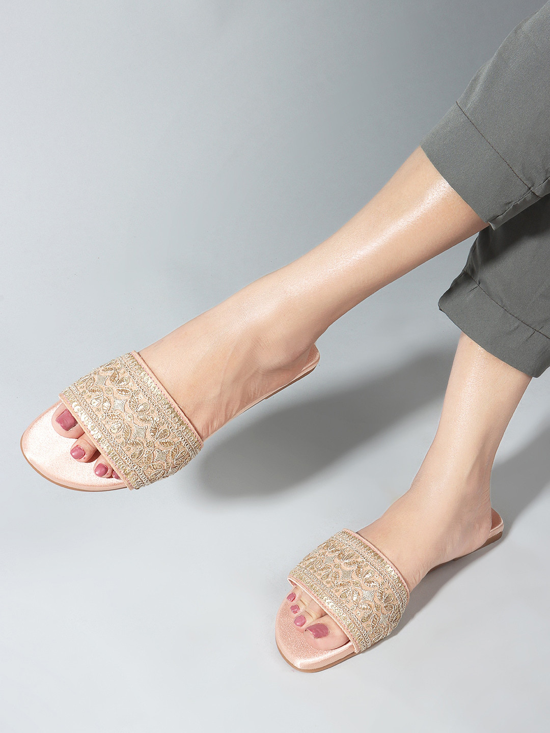Anouk Embroidered Open Toe Flats