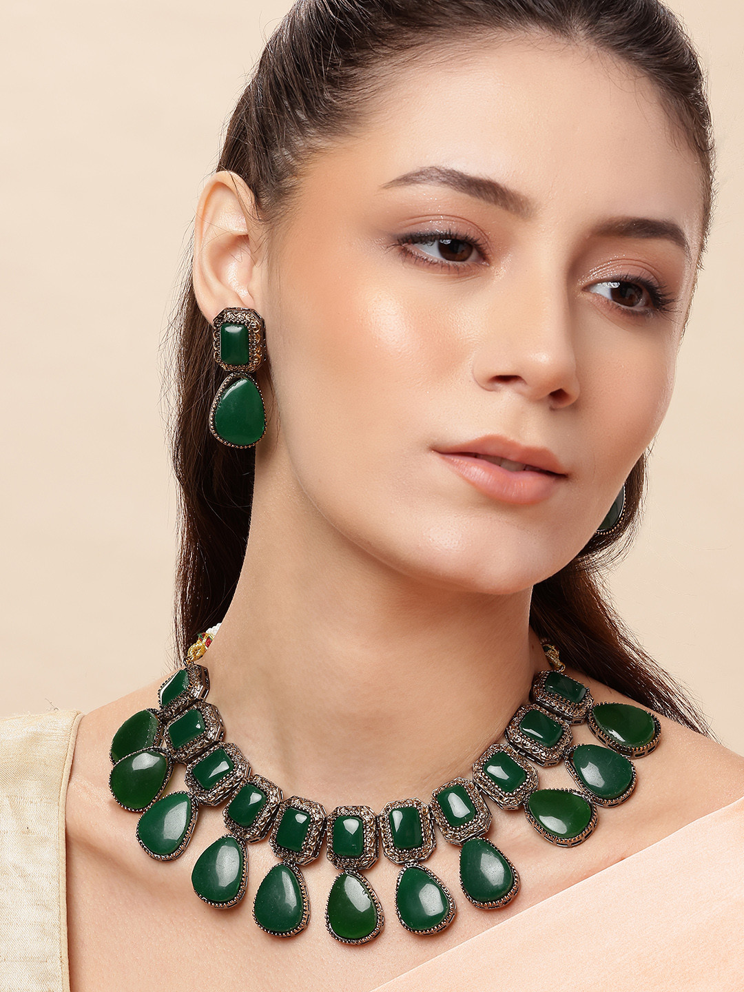 Anouk Black Gold-Plated Monalisa Stone Jewellery Set