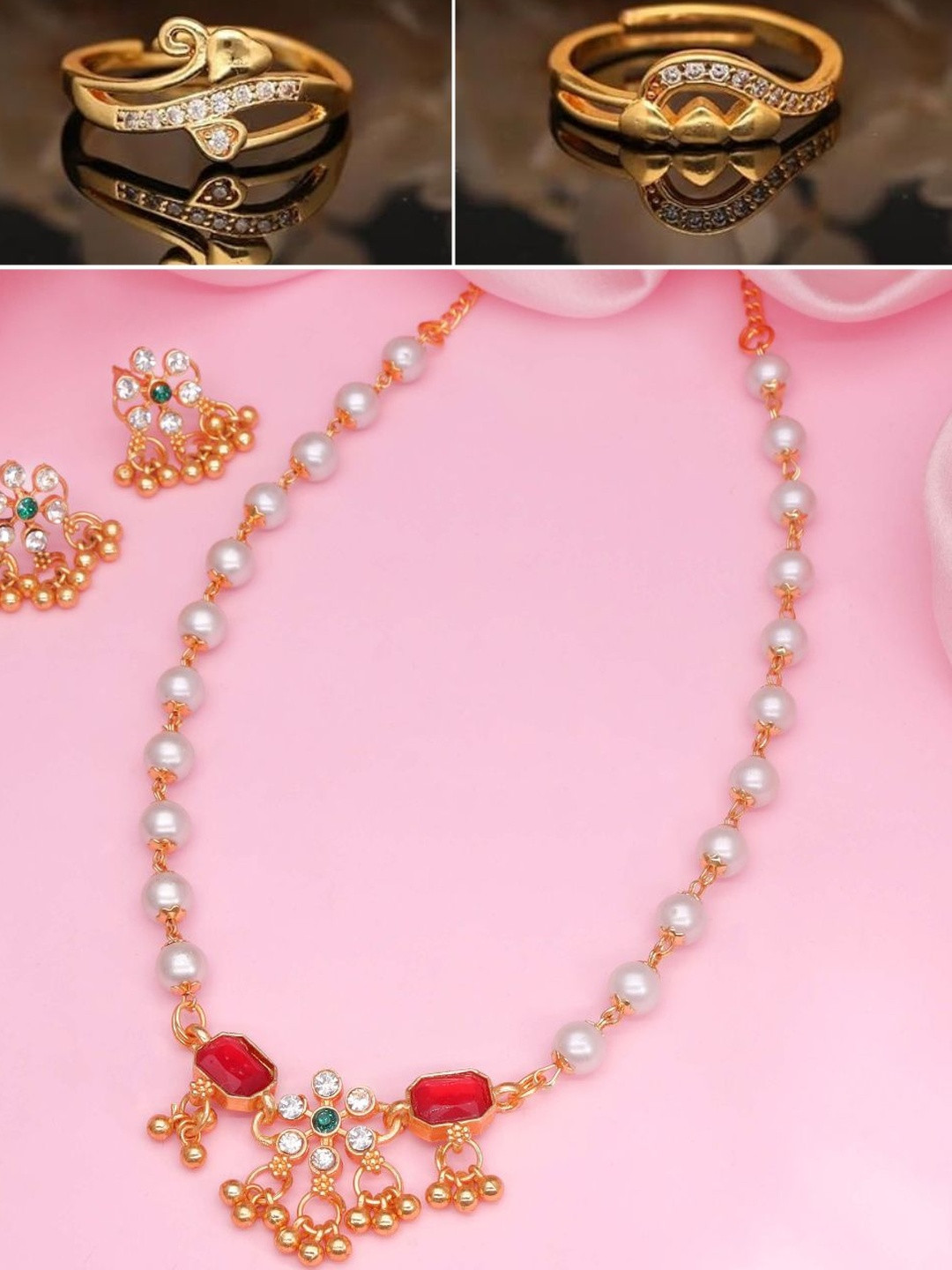 Anouk Gold-Plated American Diamond Studded Necklace & Earrings