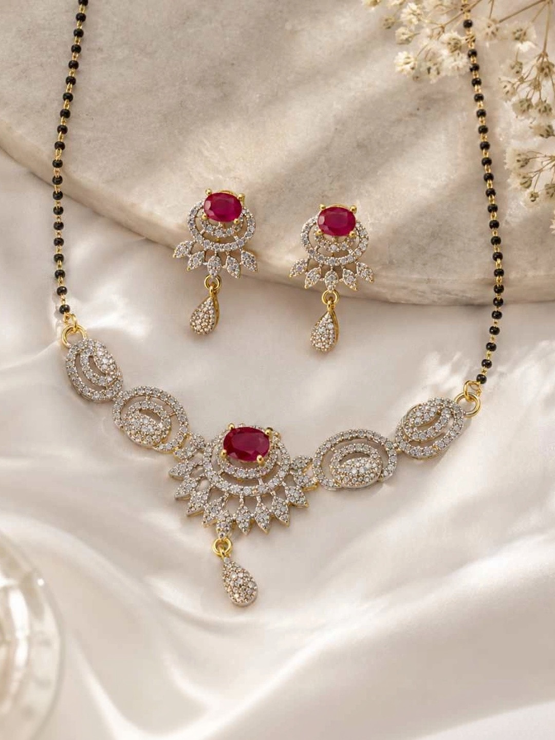Amshine Silver-Plated Zircon Mangalsutra