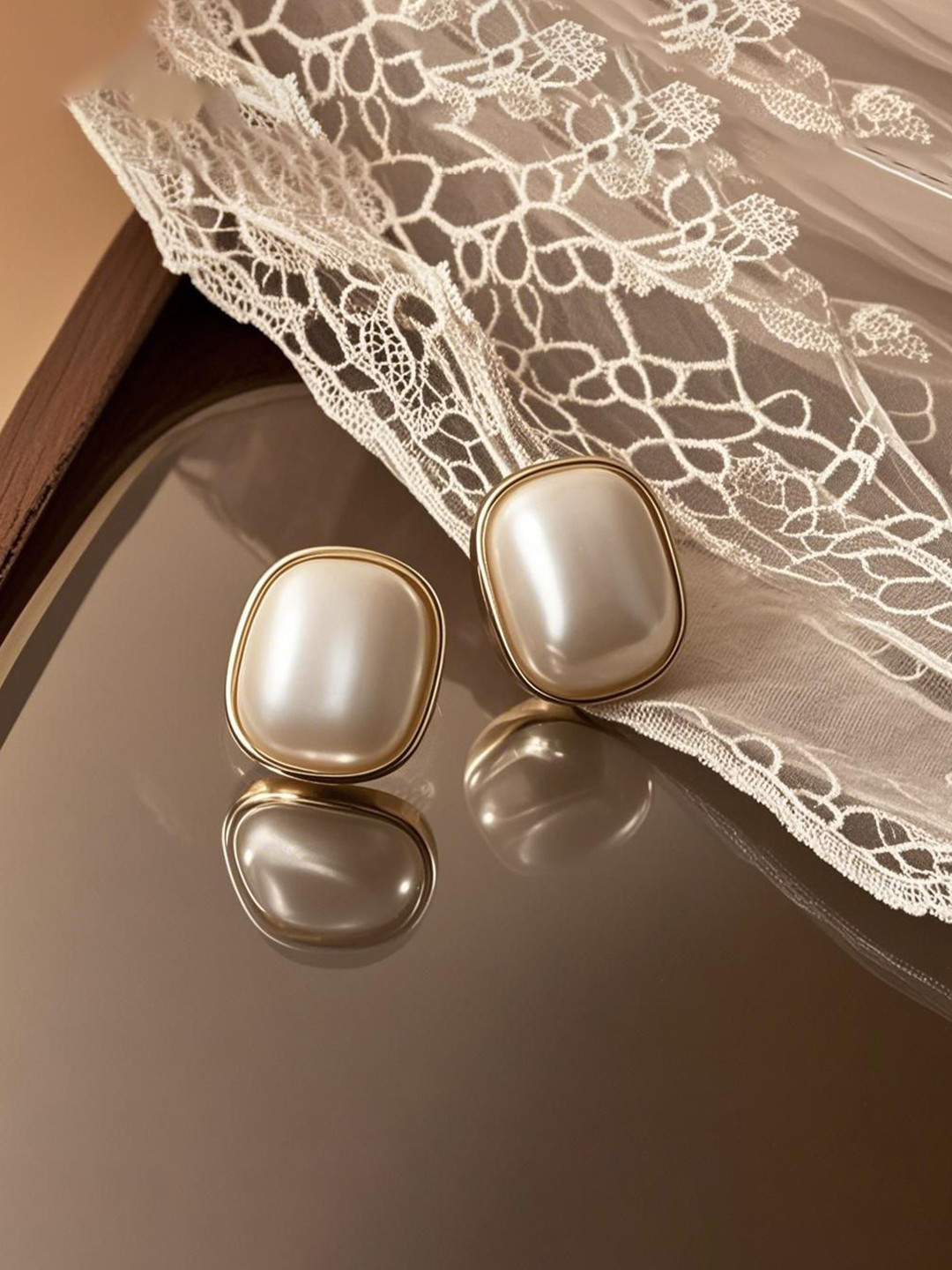 Anouk Gold-Plated Pearls Beaded Korean Contemporary Shaped Studs
