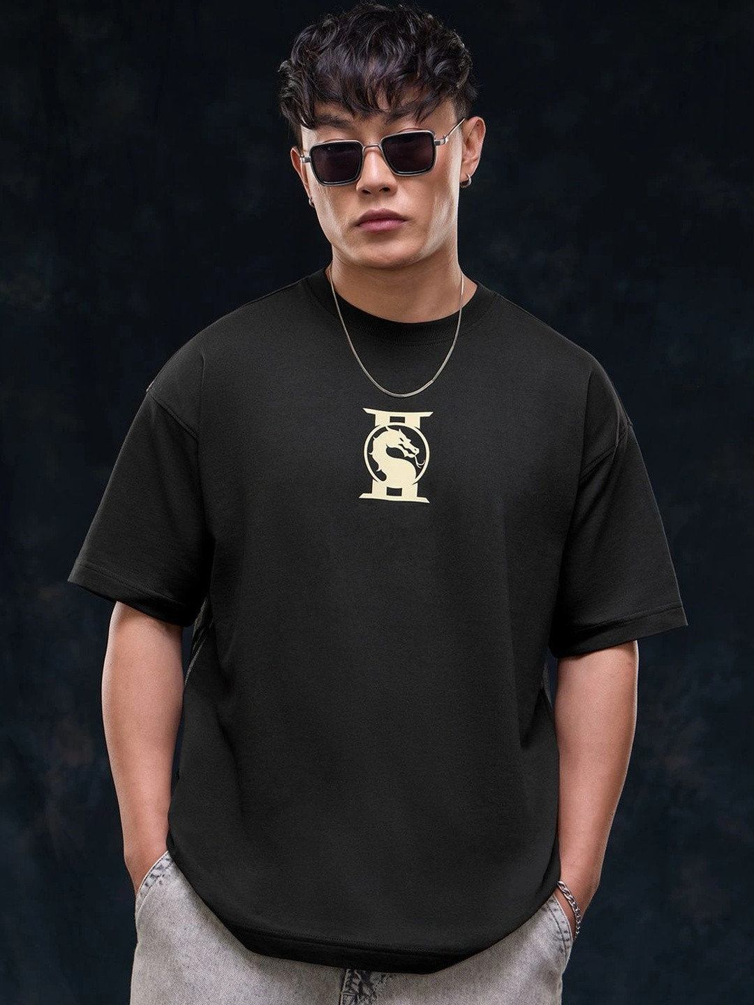 The Souled Store Men Printed Drop-Shoulder Sleeves T-shirt